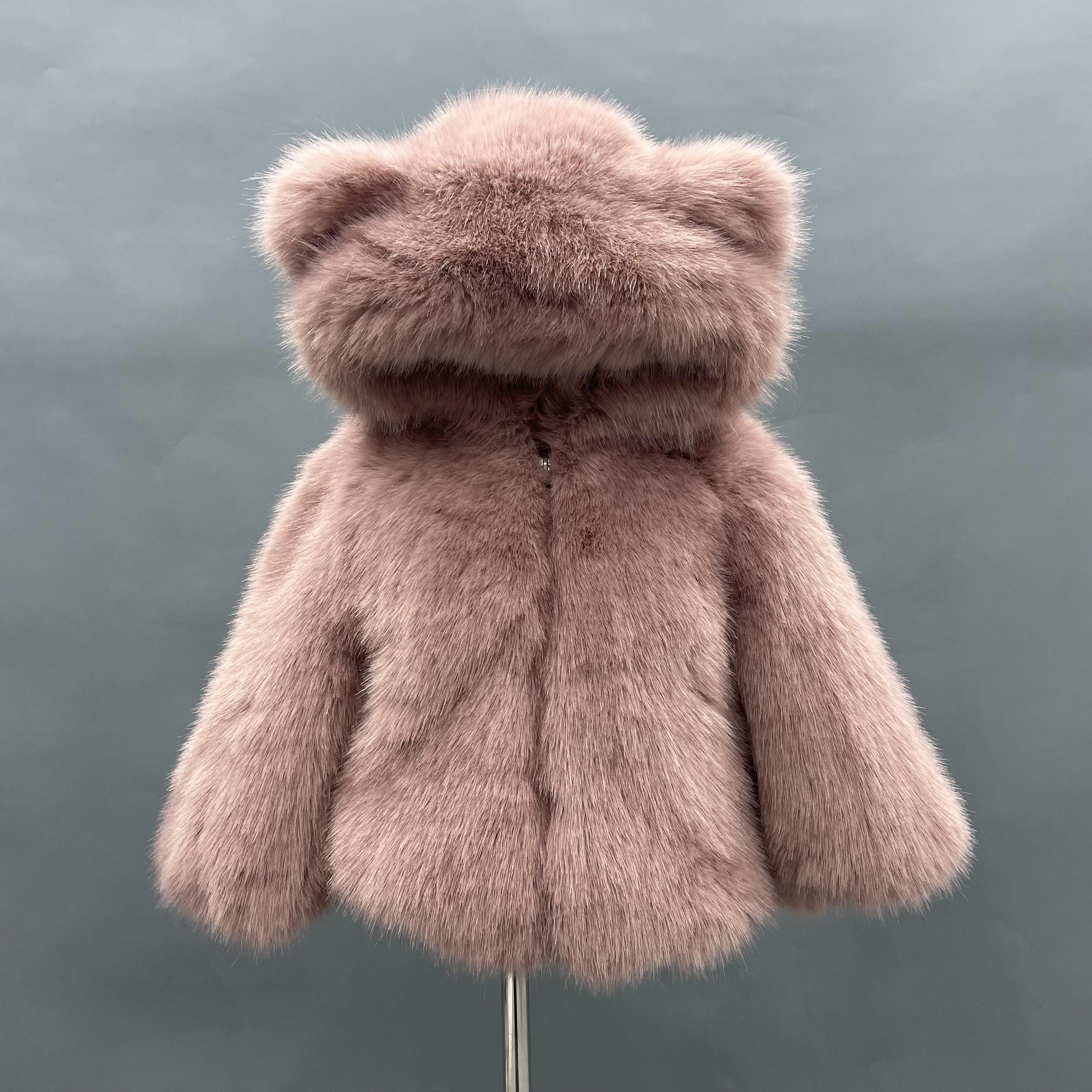 Children's Cute Bear Ears Children's Eco Fur Sweatshirt Jacket - Janefur