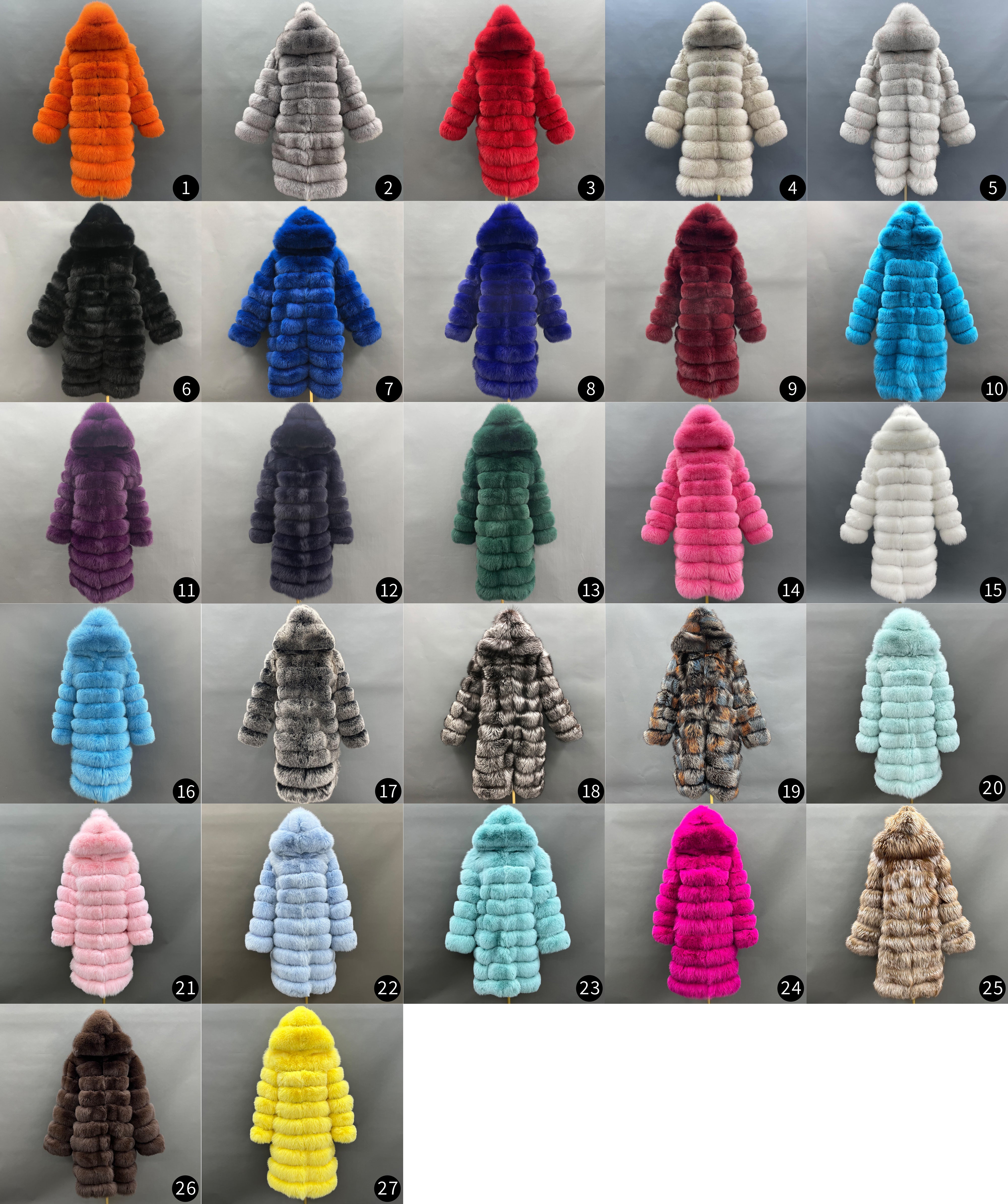 Long Blue Fox Hooded Fox Fur Coat