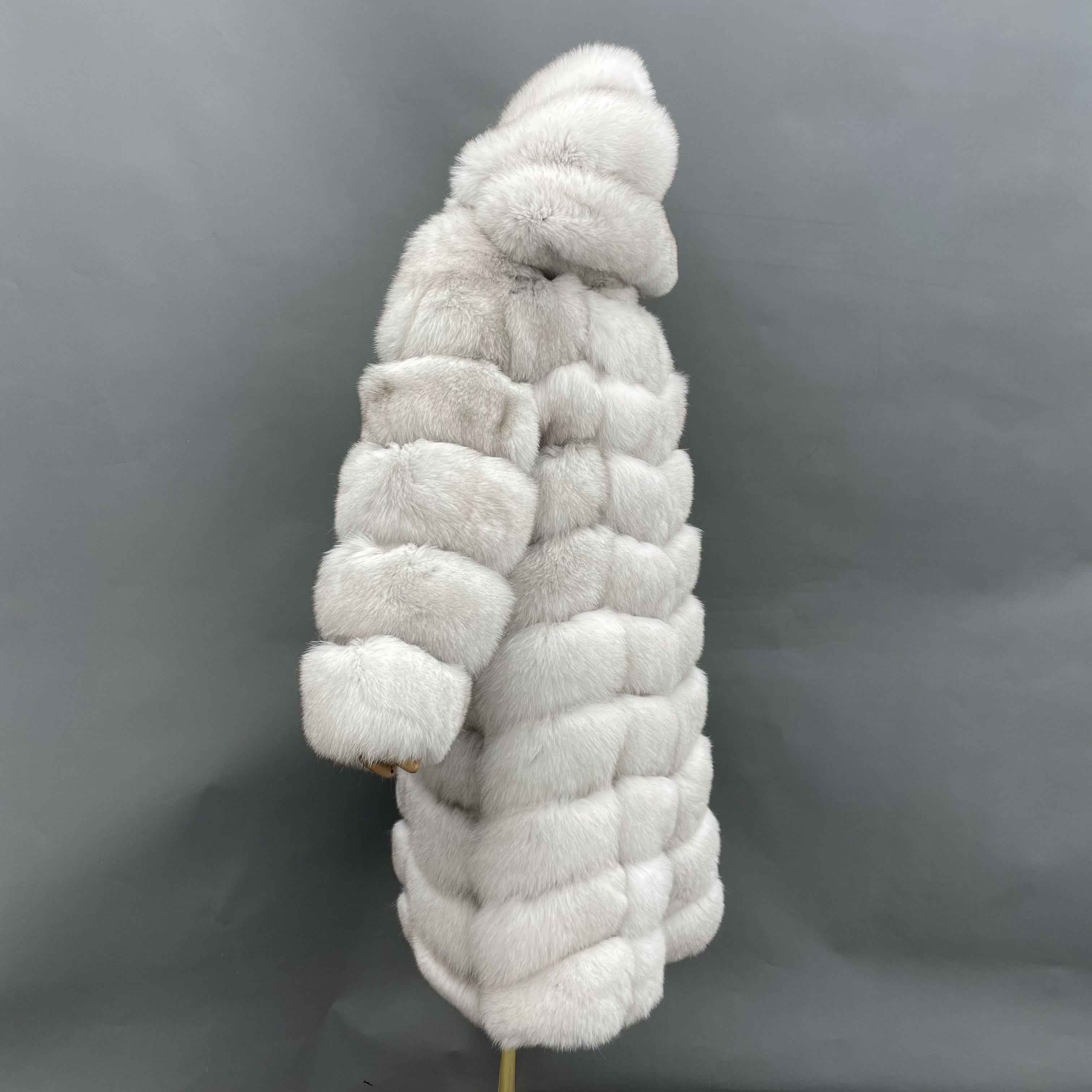 Women's Luxury Fox Fur Maxi Coat - 100cm Length Hooded Layered Design Winter Warm Fashion Outerwear
