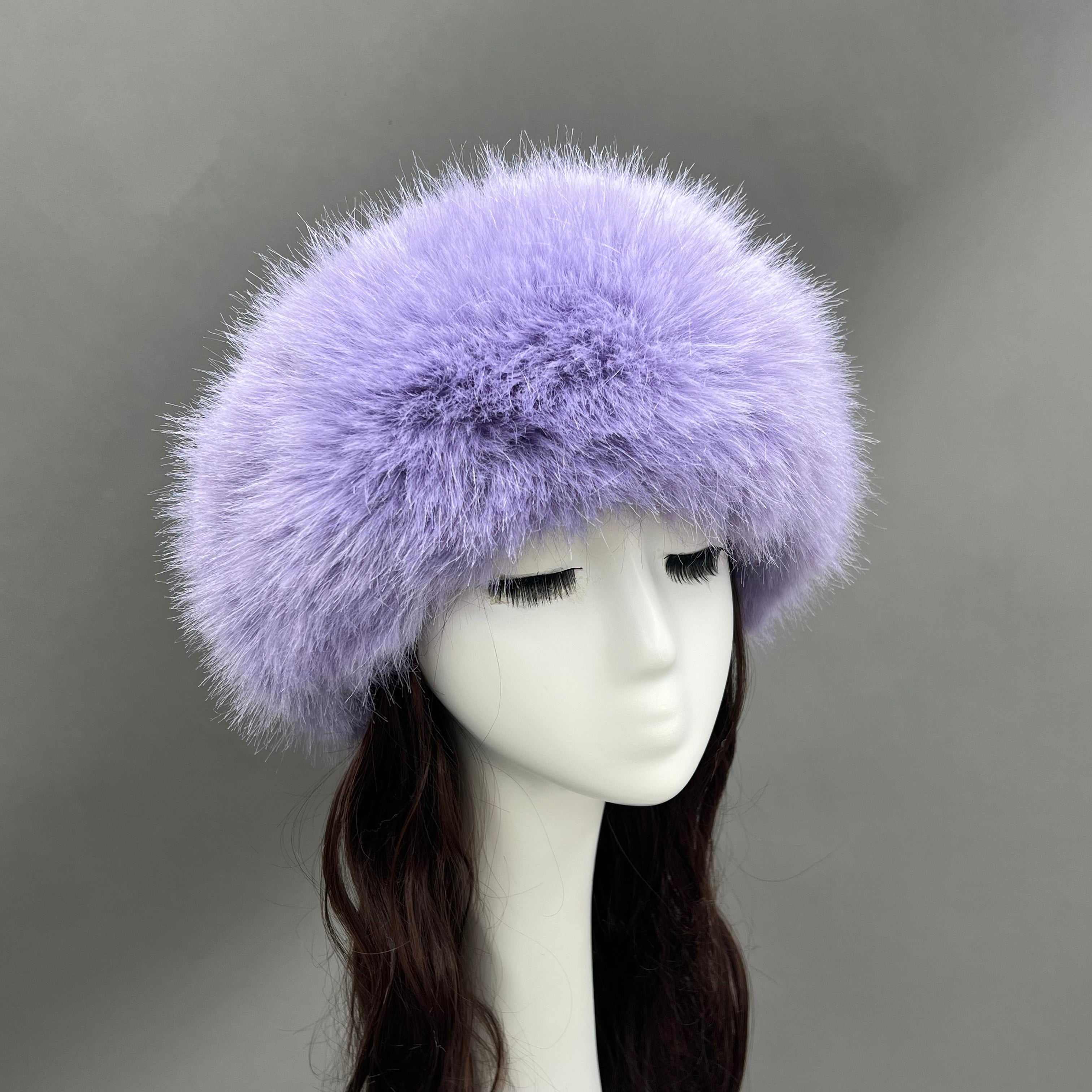 Luxury Burgundy Faux Fur Hat for Women – Warm Winter Headwear, Fashionable Pom Pom Style, Soft & Stylish False Hair Cap 23# F