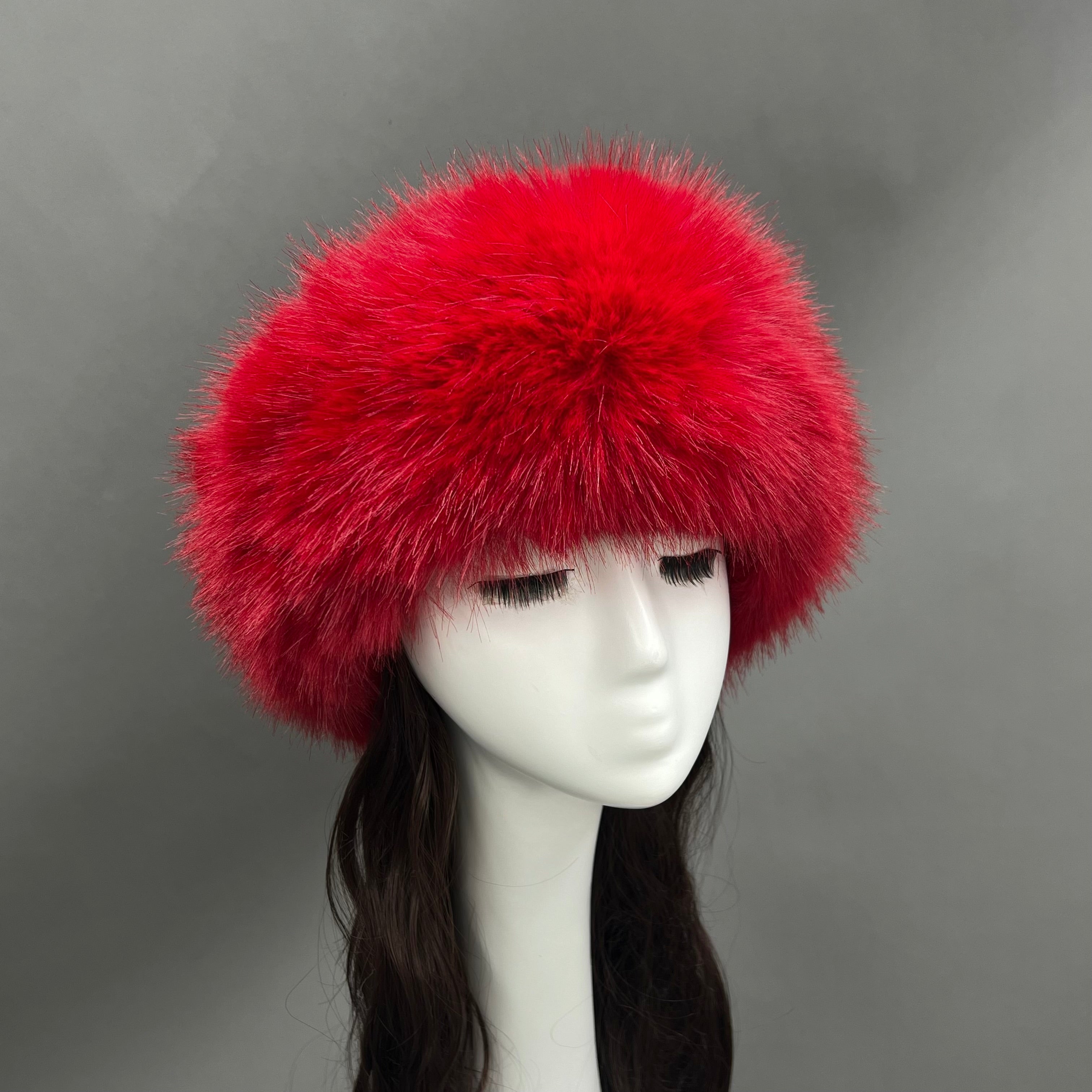 Luxury Burgundy Faux Fur Hat for Women – Warm Winter Headwear, Fashionable Pom Pom Style, Soft & Stylish False Hair Cap 25# F