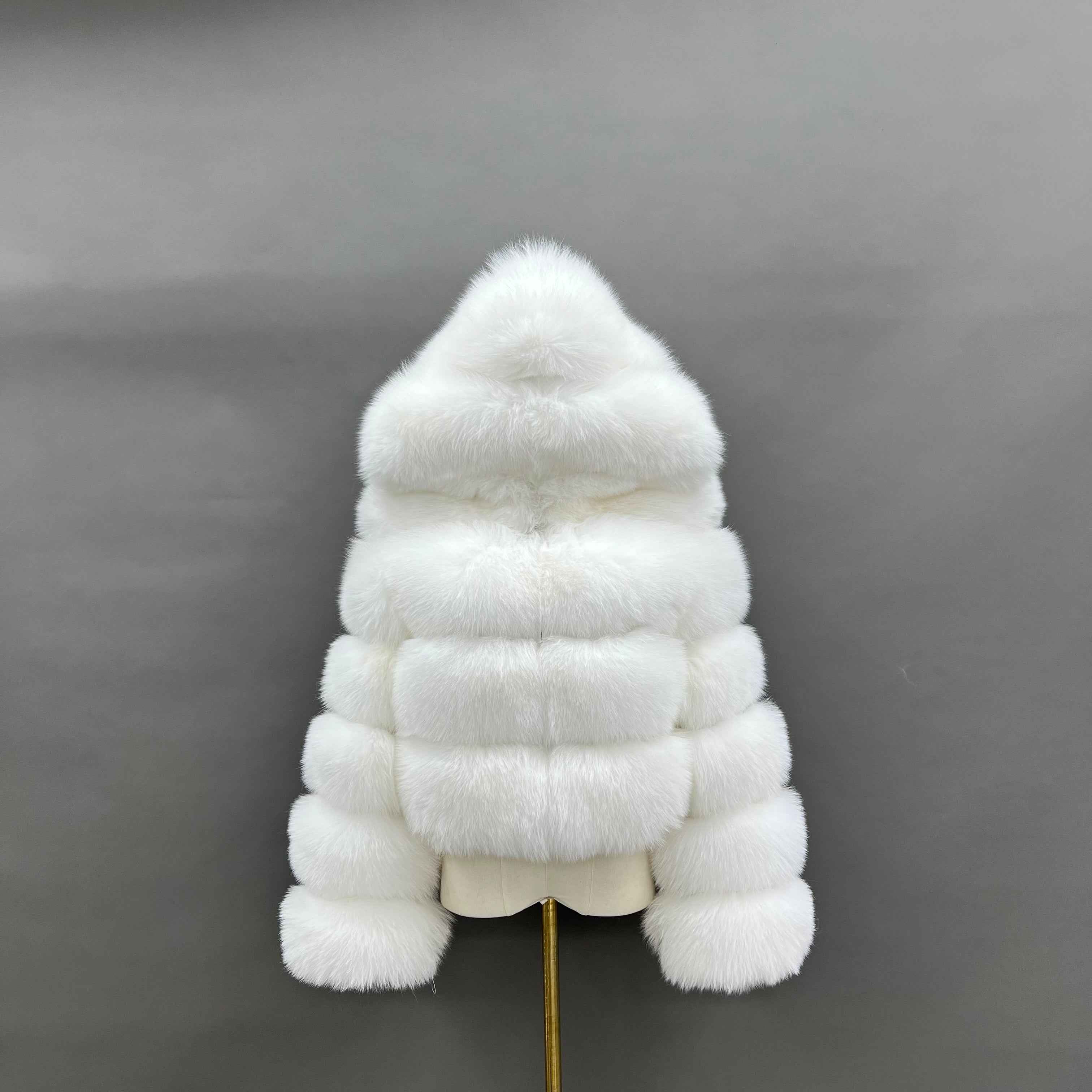 Women's Premium Fox Fur Hooded Short Coat - Layered Design Winter Fashion Warm Jacket
