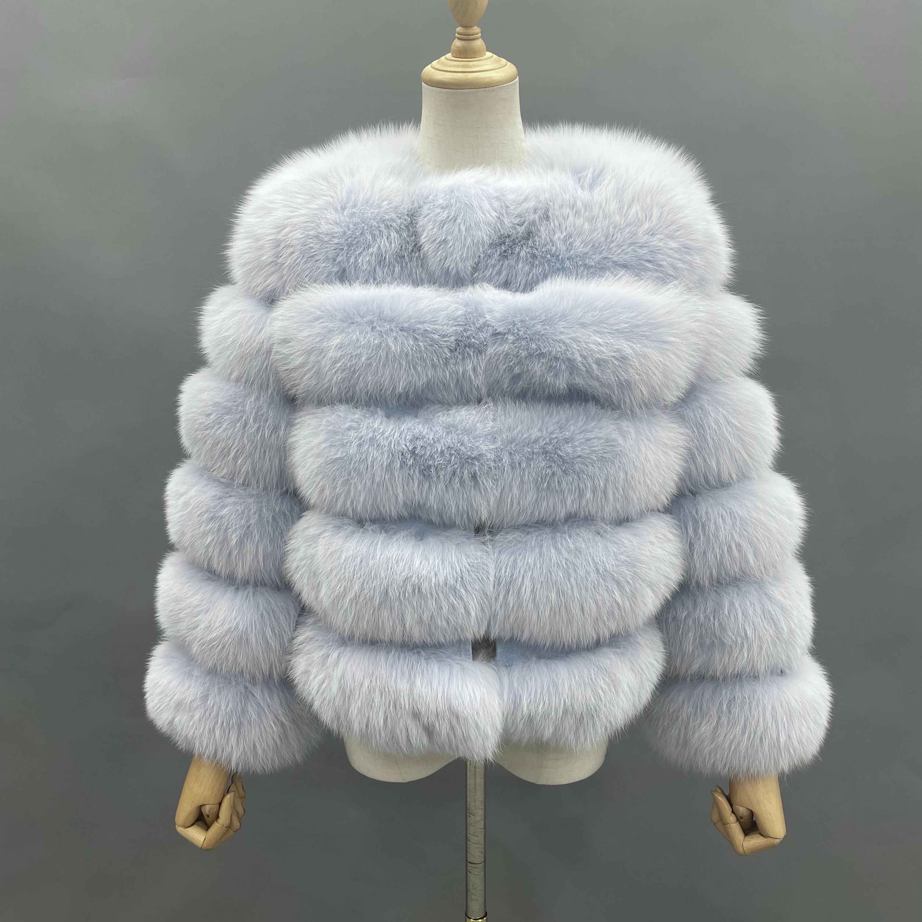 New Winter Warm Short Style Coat Real Fox Fur Women's Jacket 24# Sky Blue