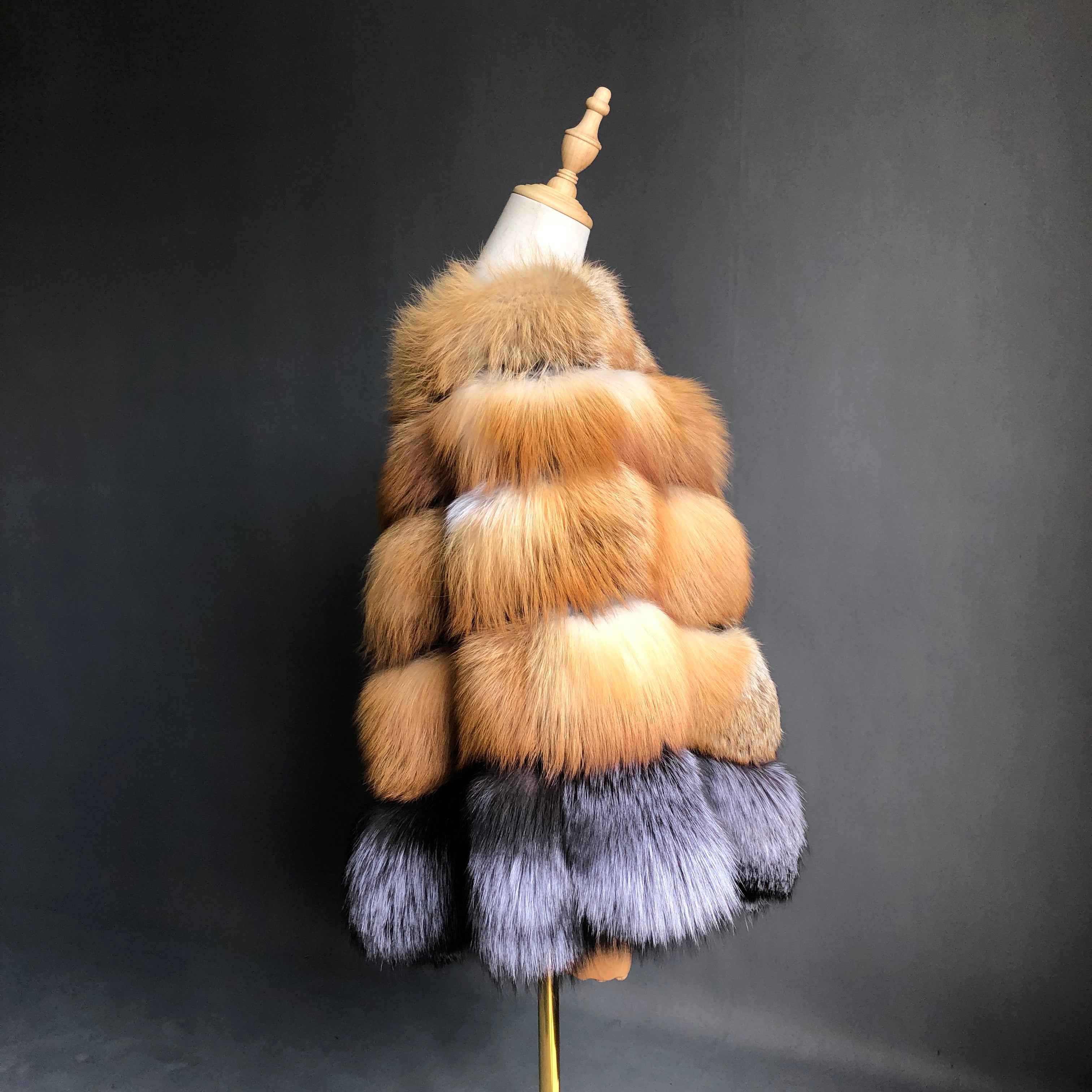 Women's Luxurious Color-Block Fox Fur Cape - High-End Winter Fashion Outerwear