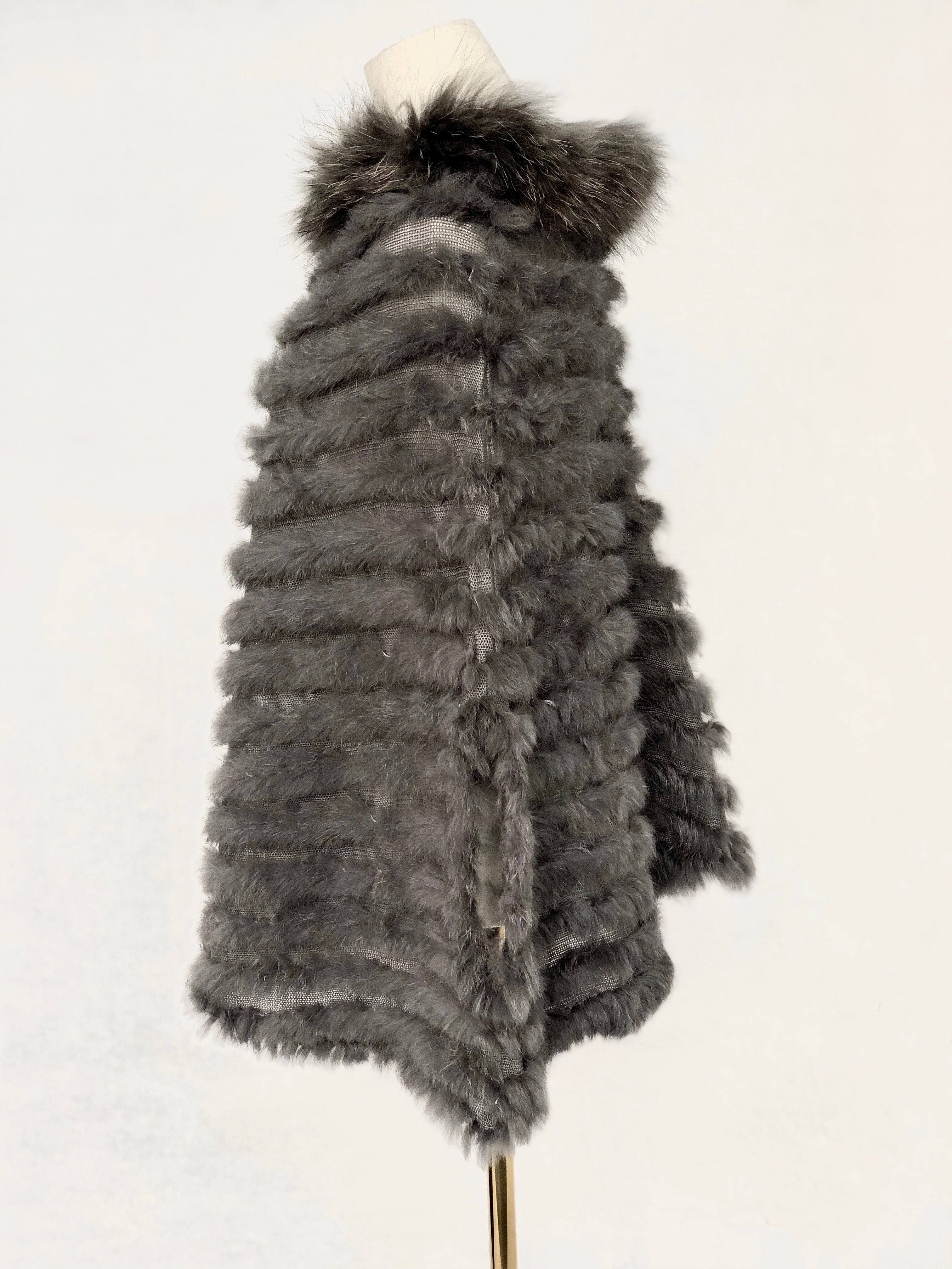 Women's Knitted Rabbit Fur Cape with Fox Fur Collar - Luxurious Winter Accessory