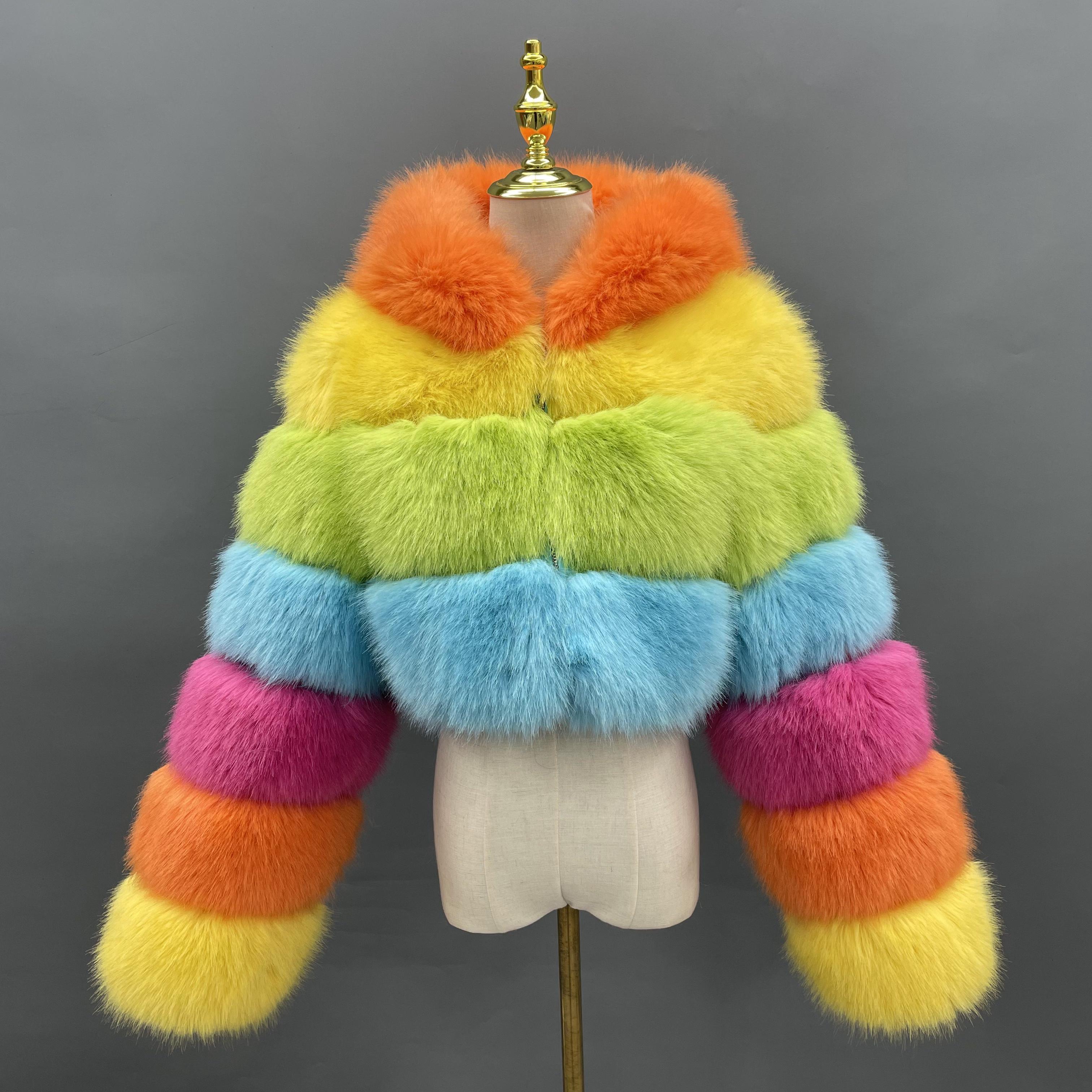 Three - Panel Faux Fur Cropped Hooded Coat