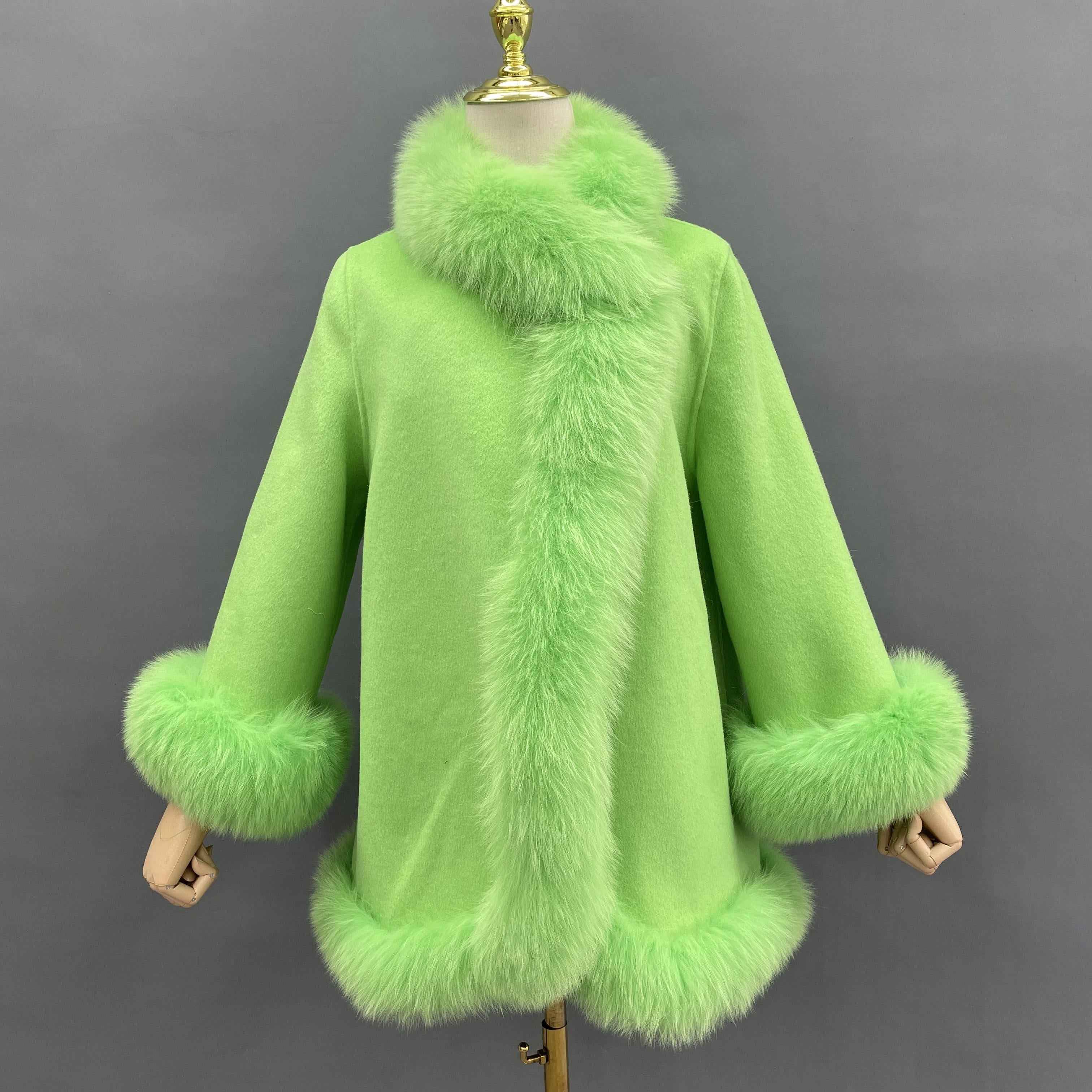 Women's Luxury Double - Faced Wool Cape with Fox Fur Trim