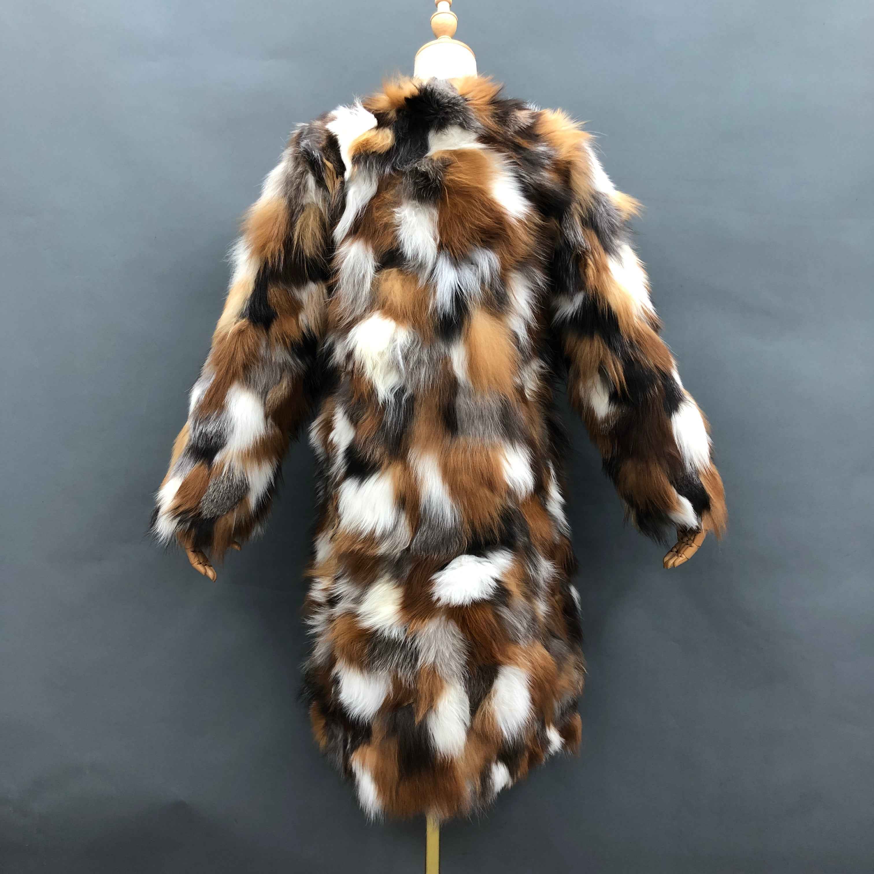 Women's Premium Patchwork Fox Fur Mid-Length Coat - Winter Fashion Warm Luxury Outerwear
