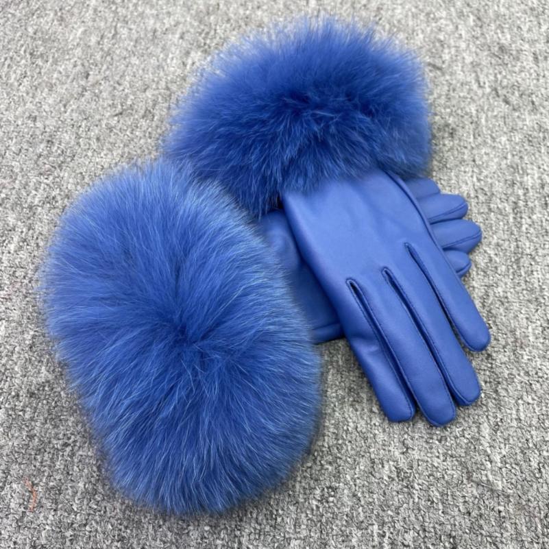 Fox Fur Leather Gloves Rose - Janefur