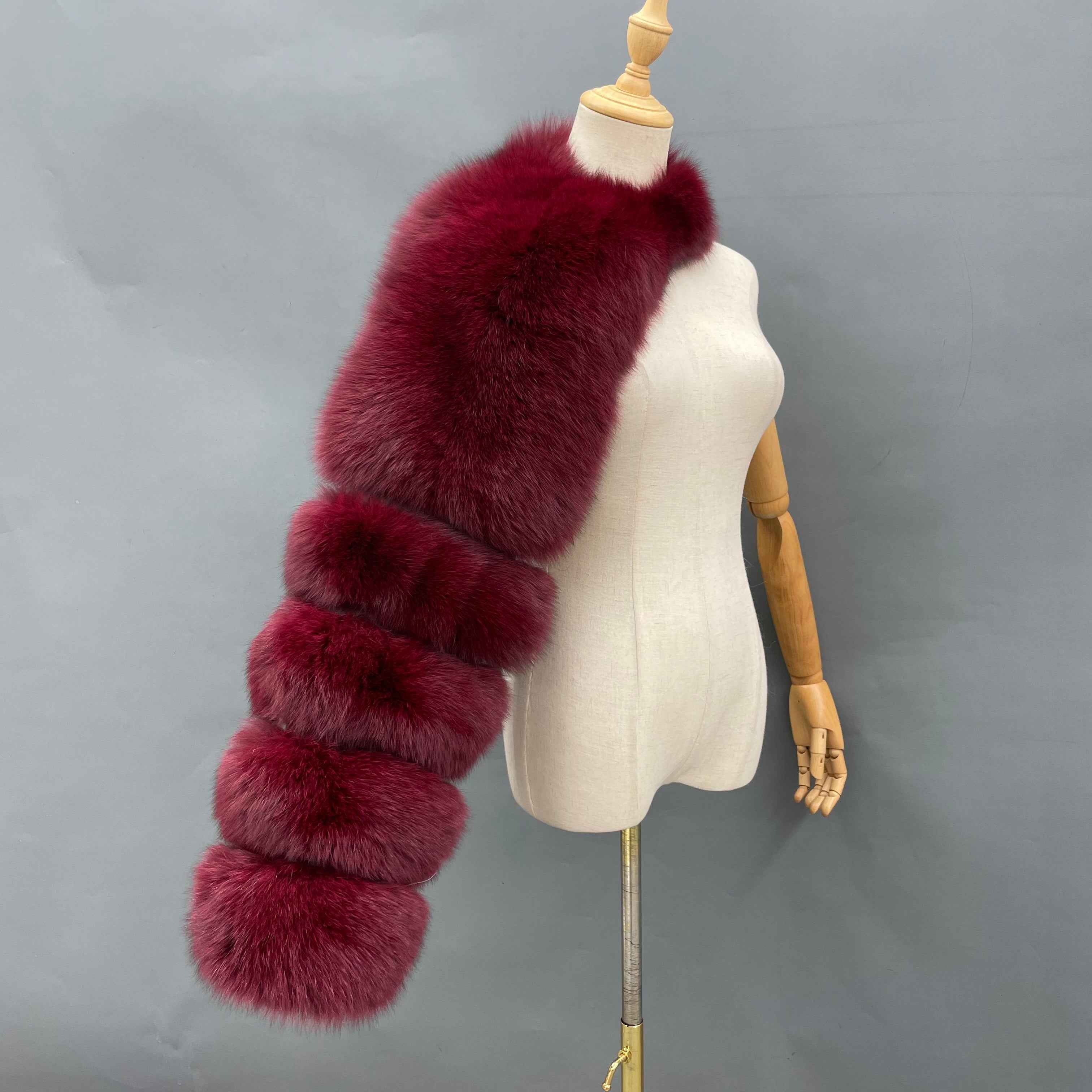 Women's Burgundy Real Fox Fur Arm Warmers, Luxury Fur Sleeve Cuffs for Winter Fashion Accessories
