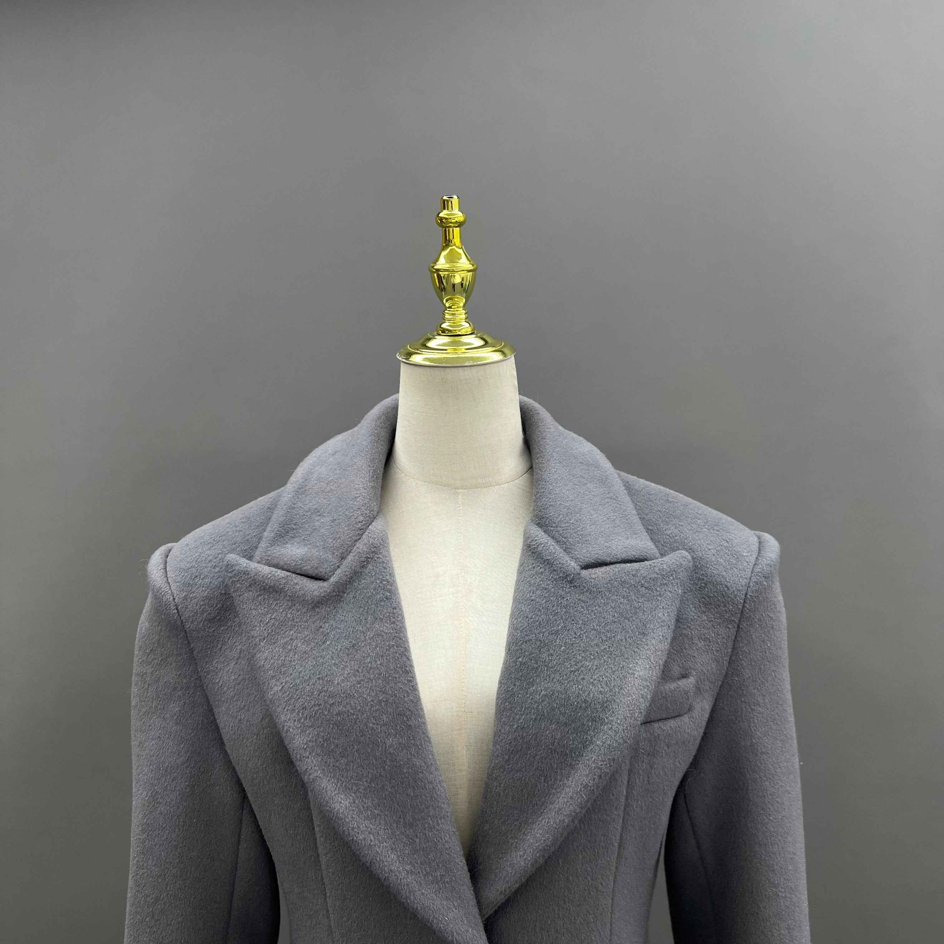 Women's Double - Sided Wool Coat with Shawl Collar, Shoulder Pads & Waist - Cinching Design