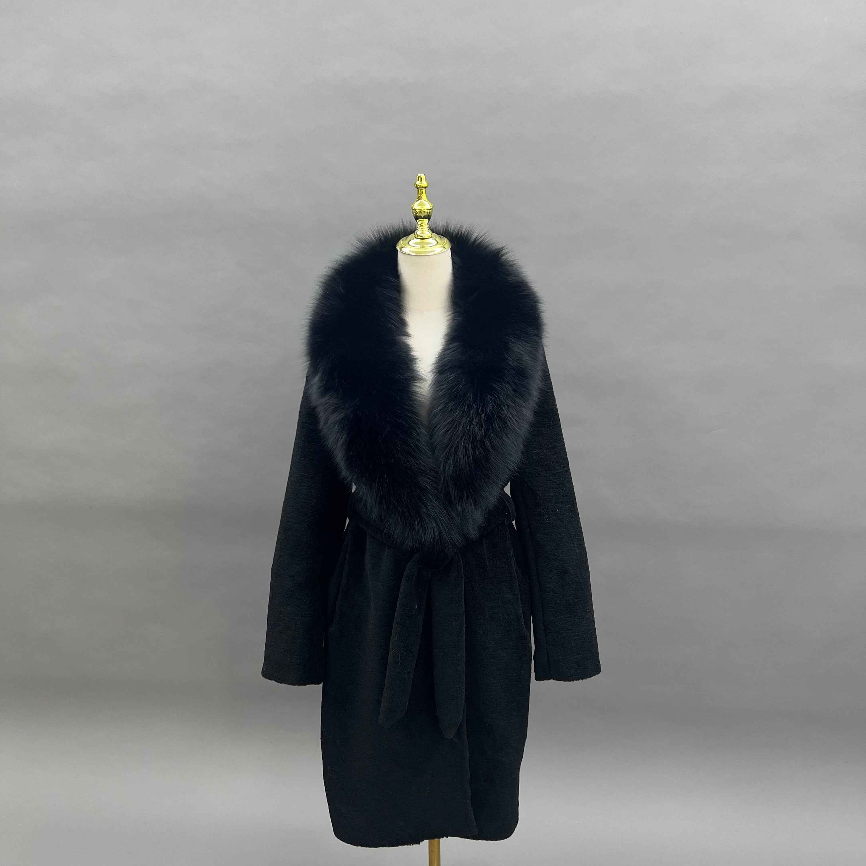 Luxury Shearling Long Coat with Oversized Faux Fur Collar
