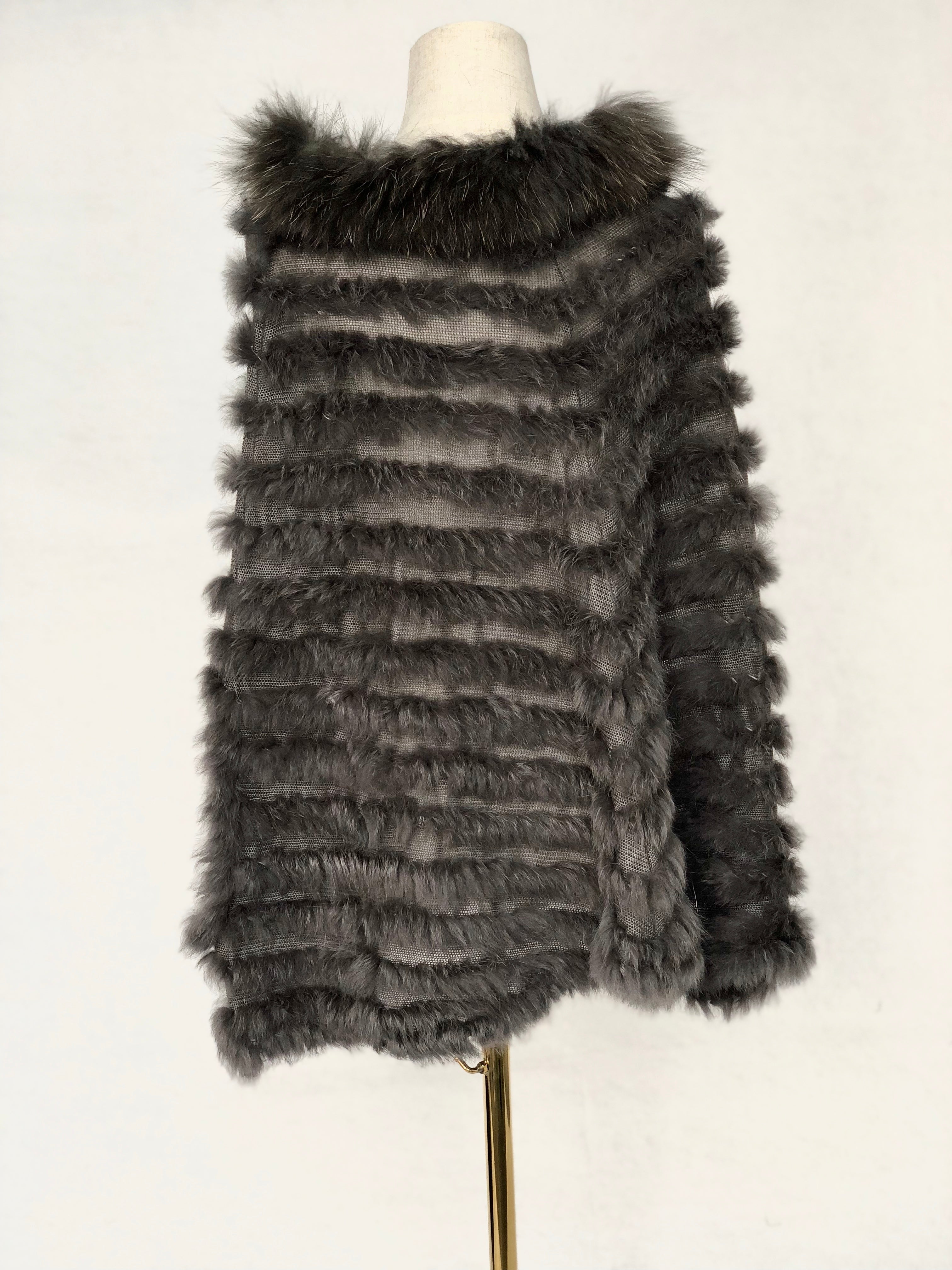 Women's Knitted Rabbit Fur Cape with Fox Fur Collar - Luxurious Winter Accessory