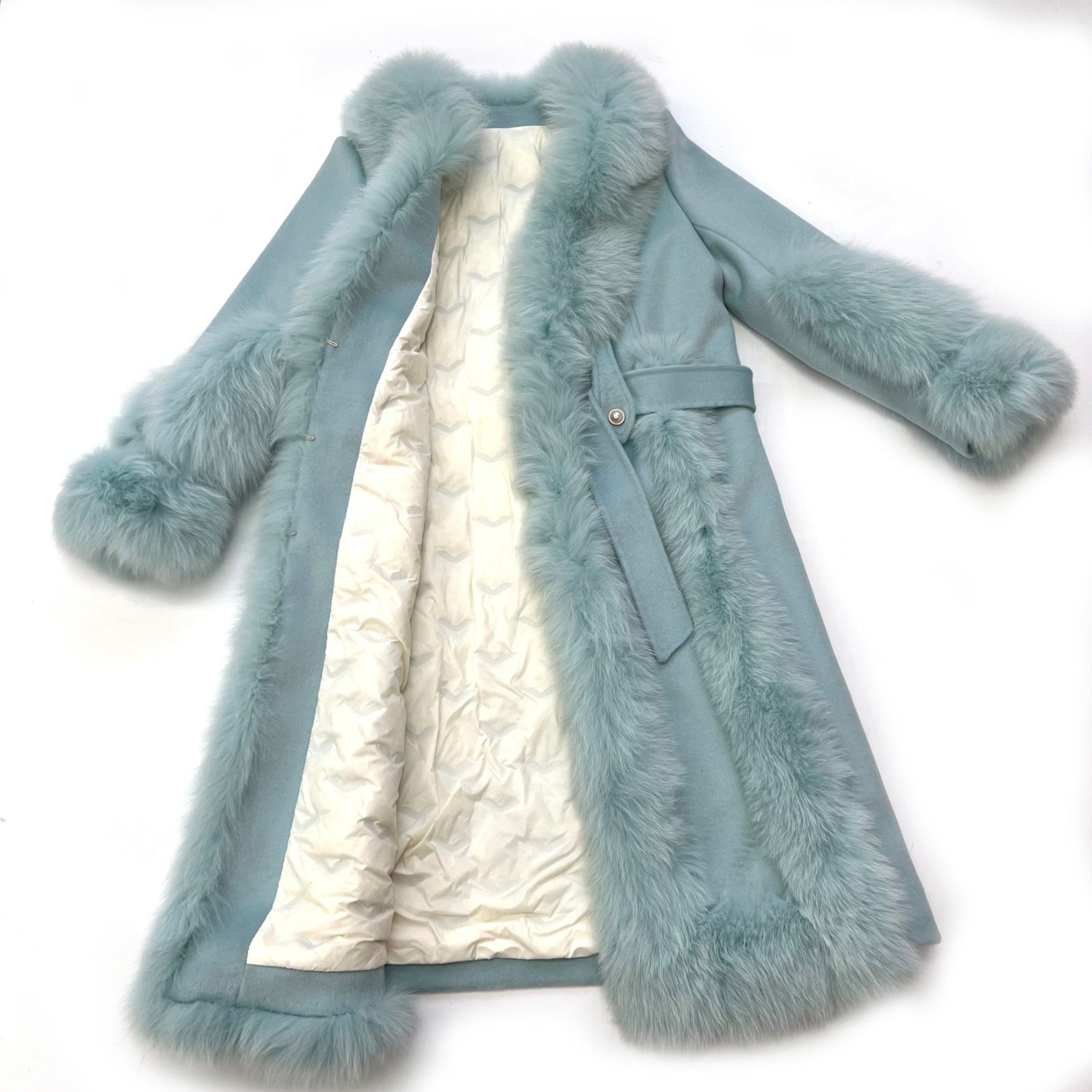 Trendy New Cashmere Spliced Fox Fur Long Down Jacket - Janefur