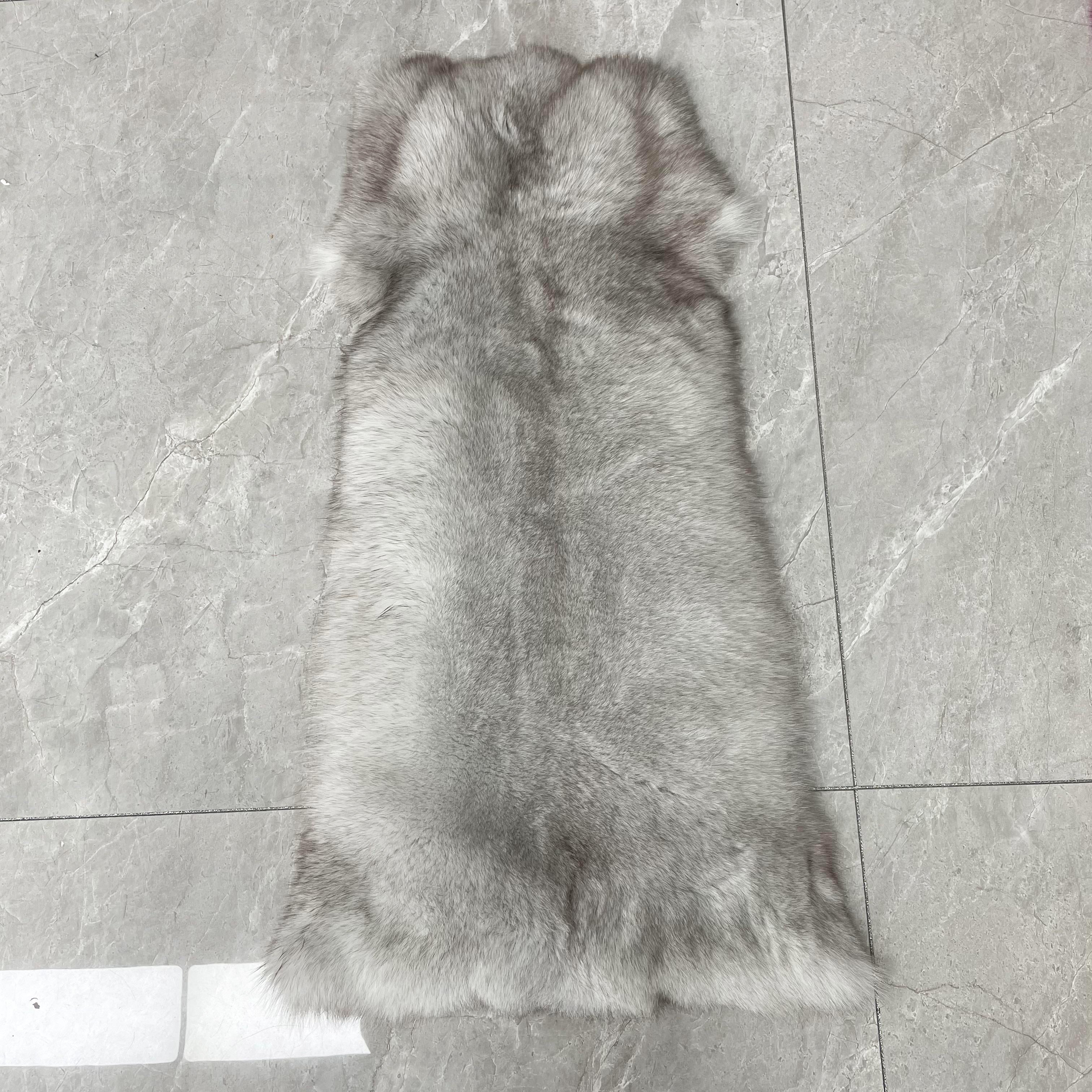 Luxury Blue Fox Fur Coat with Hood – Long Chevron Stitched 10-Panel Women’s Winter Fur Jacket 12# Natural White