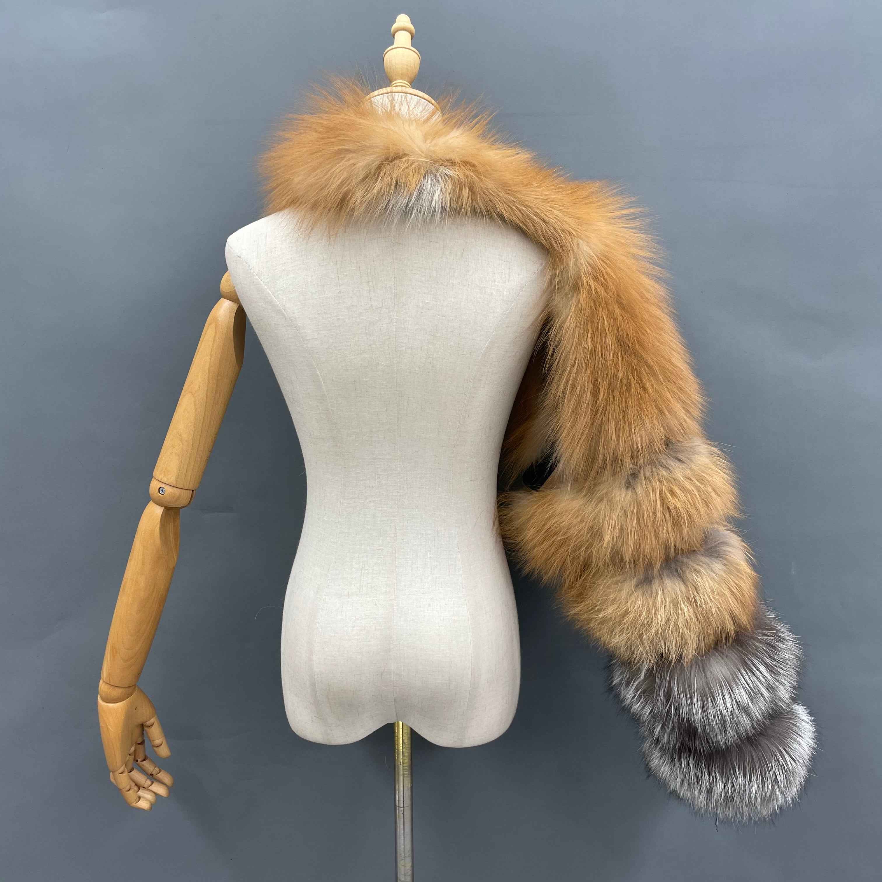 Women's Real Fox Fur Arm Warmers, Luxury Fur Sleeve Cuffs for Winter Fashion Accessories 34#Red Sliver F