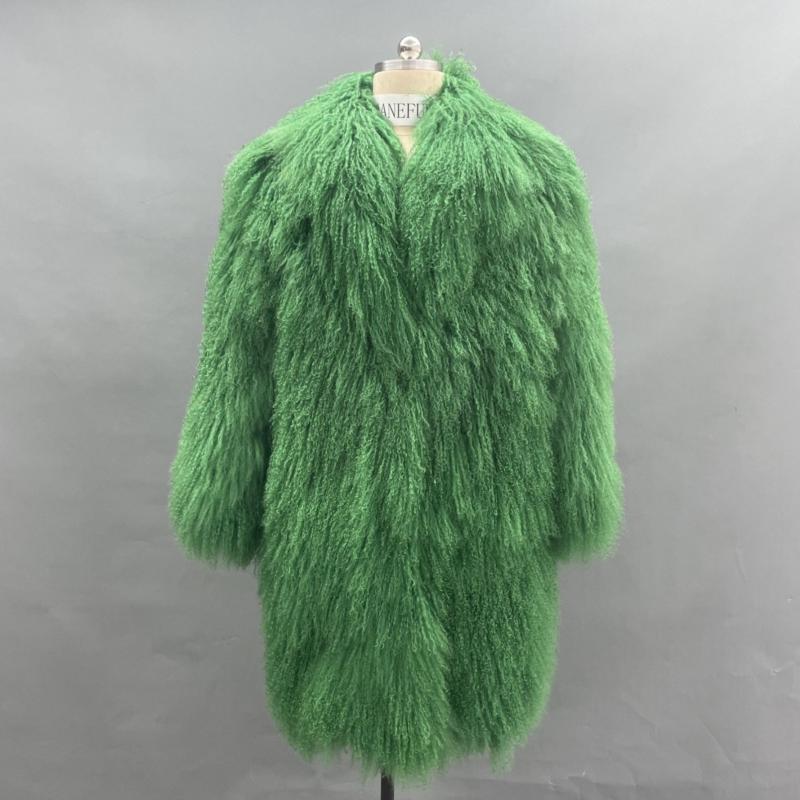 Janefur Women's long Mongolian lamb fur fashion coat - Janefur
