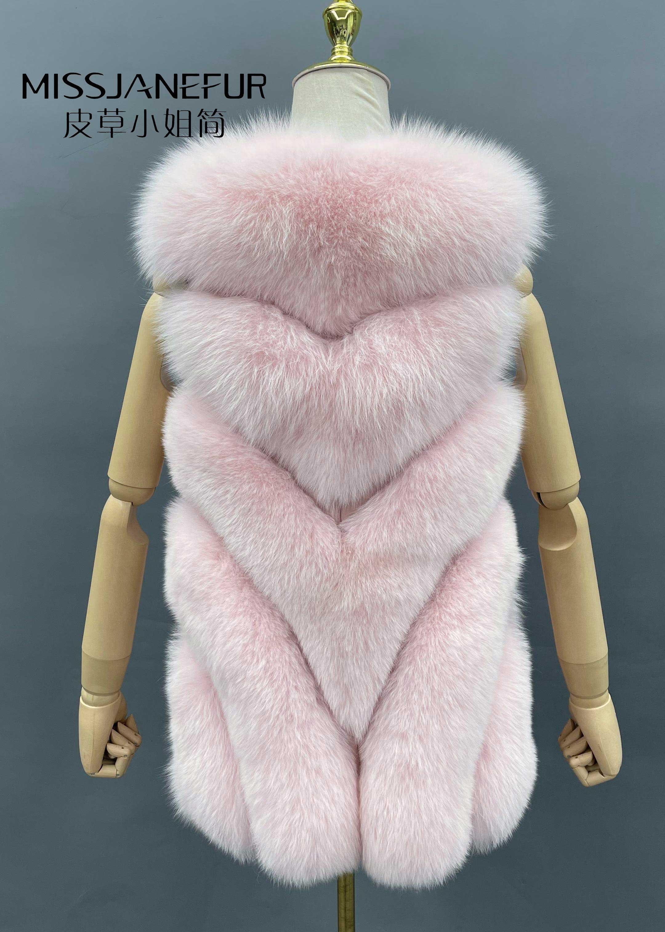Missjanefur Womens Pink Fashion Fox Fur Gilets - Janefur