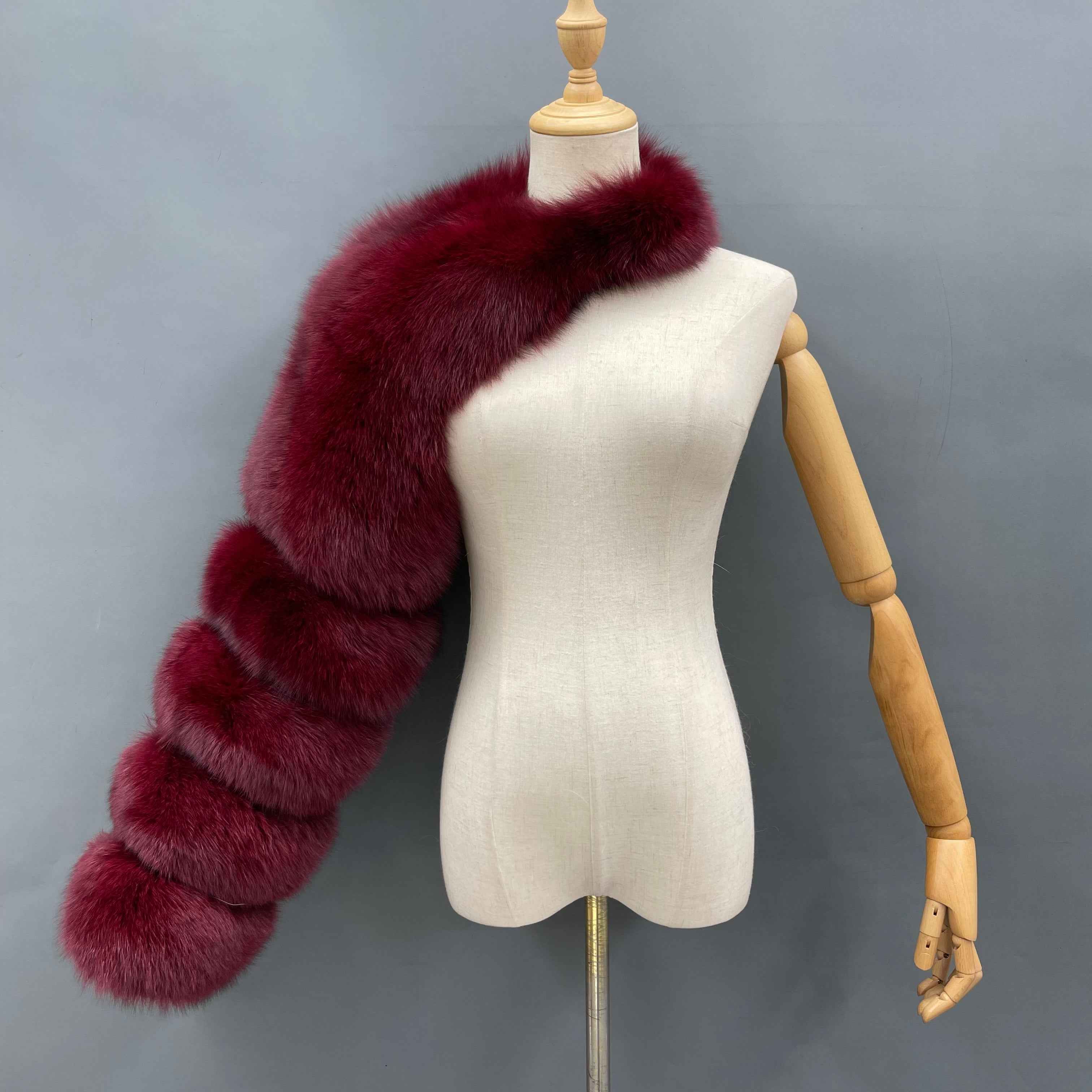 Women's Burgundy Real Fox Fur Arm Warmers, Luxury Fur Sleeve Cuffs for Winter Fashion Accessories Wine F