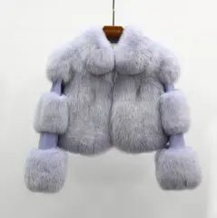 Women's Lapel Luxury Fox Jacket Full Fur Solid Color Short Style - Janefur