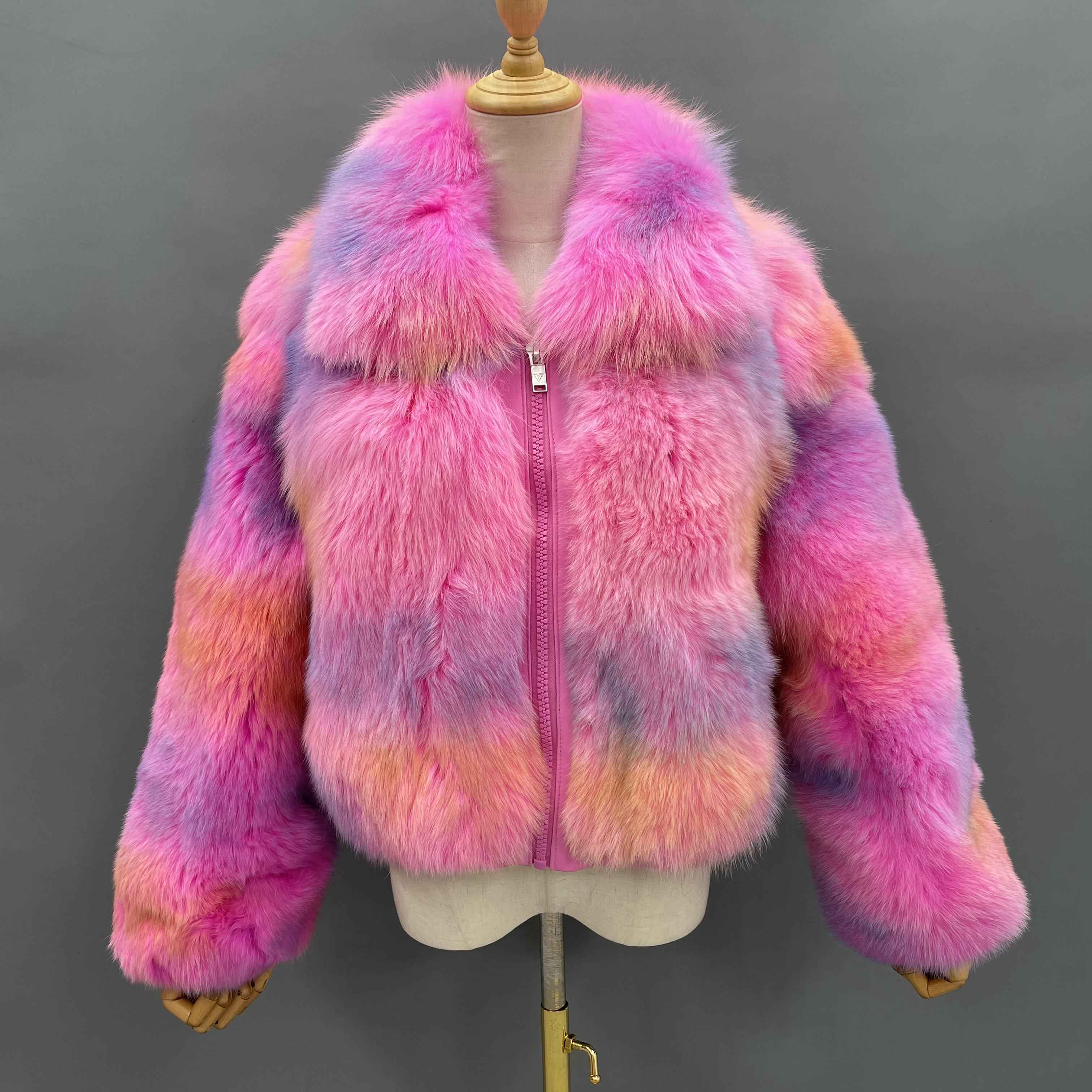 Women’s Green Fox Fur Jacket with Turn-Down Collar – Short Real Fur Coat Featuring Resin Zipper for Luxury Winter Fashion 2#