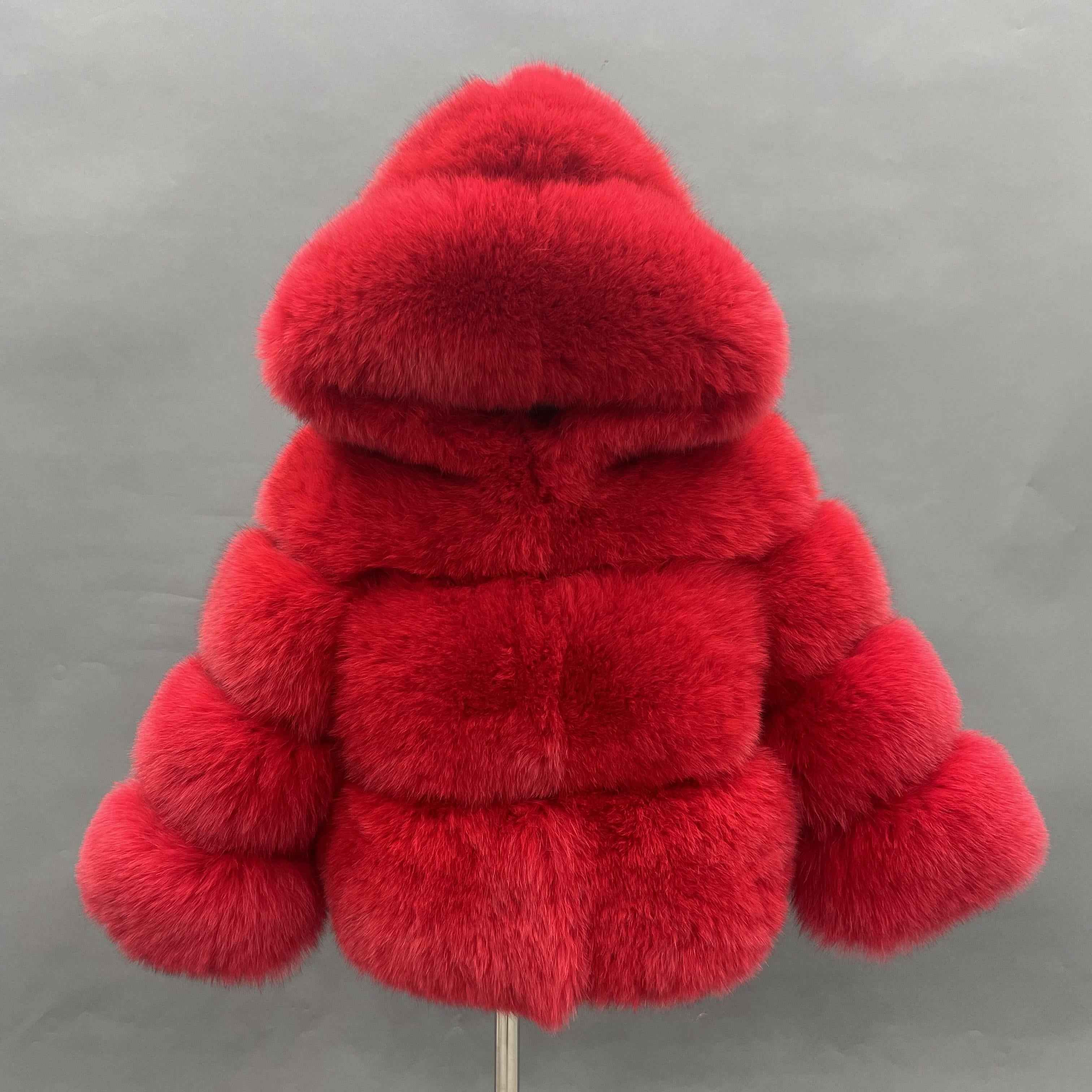 Children's fox fur coat kid's hooded winter coat