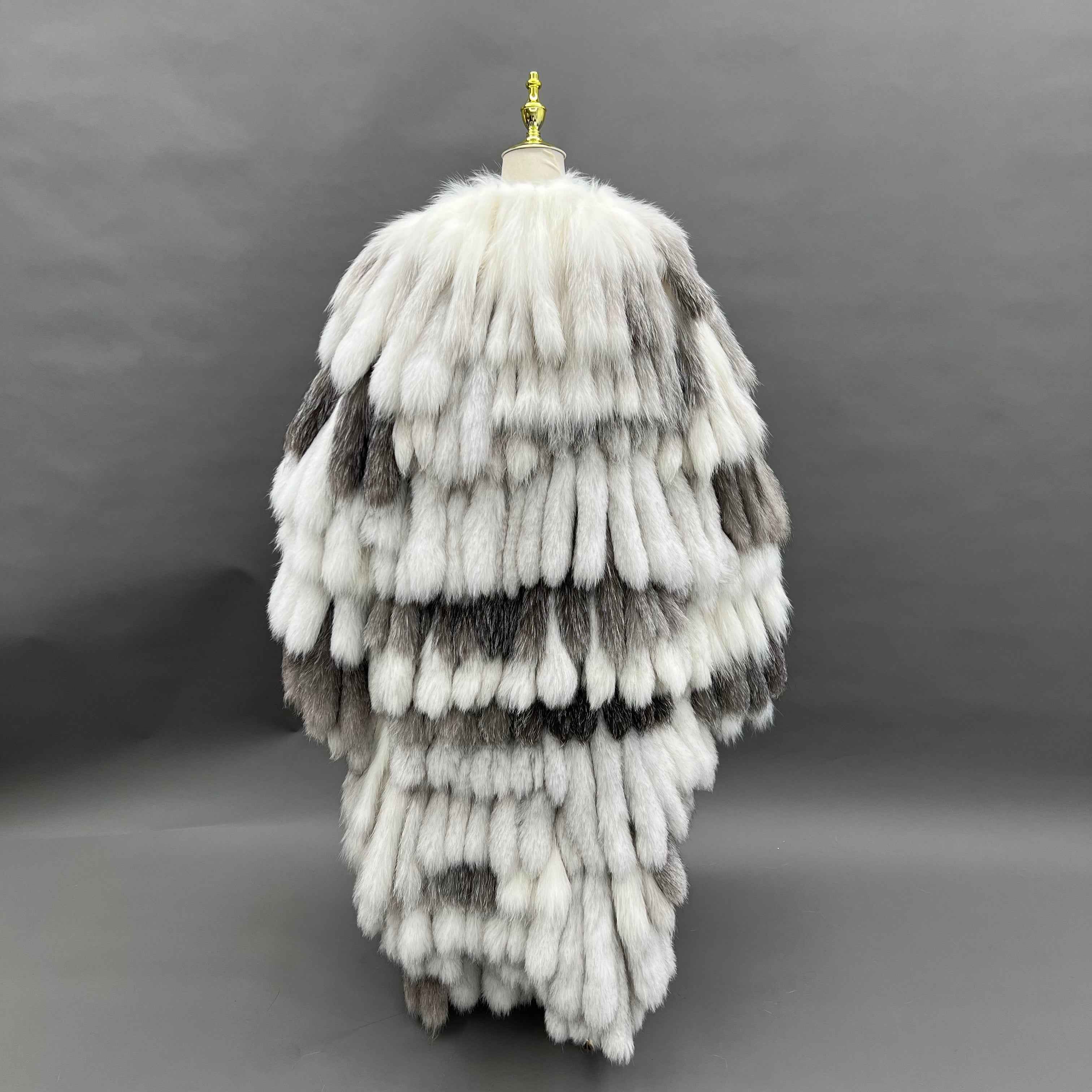 Women's Luxury Genuine Fox Tail Fur Coat - Long Layered Fox Fur Cape for Winter Fashion