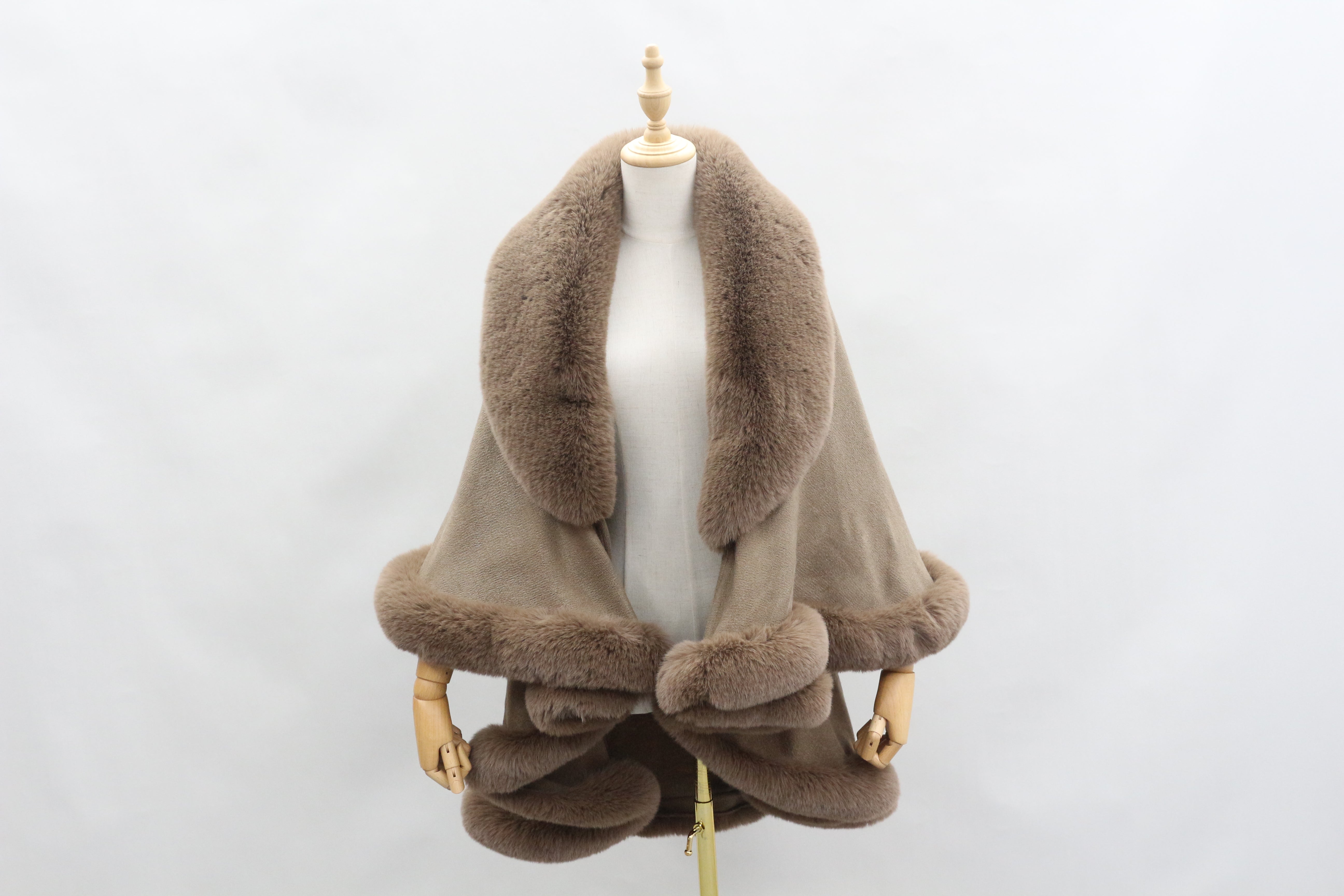 Women's Faux Fur Shawl with Shawl Collar - Luxurious Winter Cape Accessory