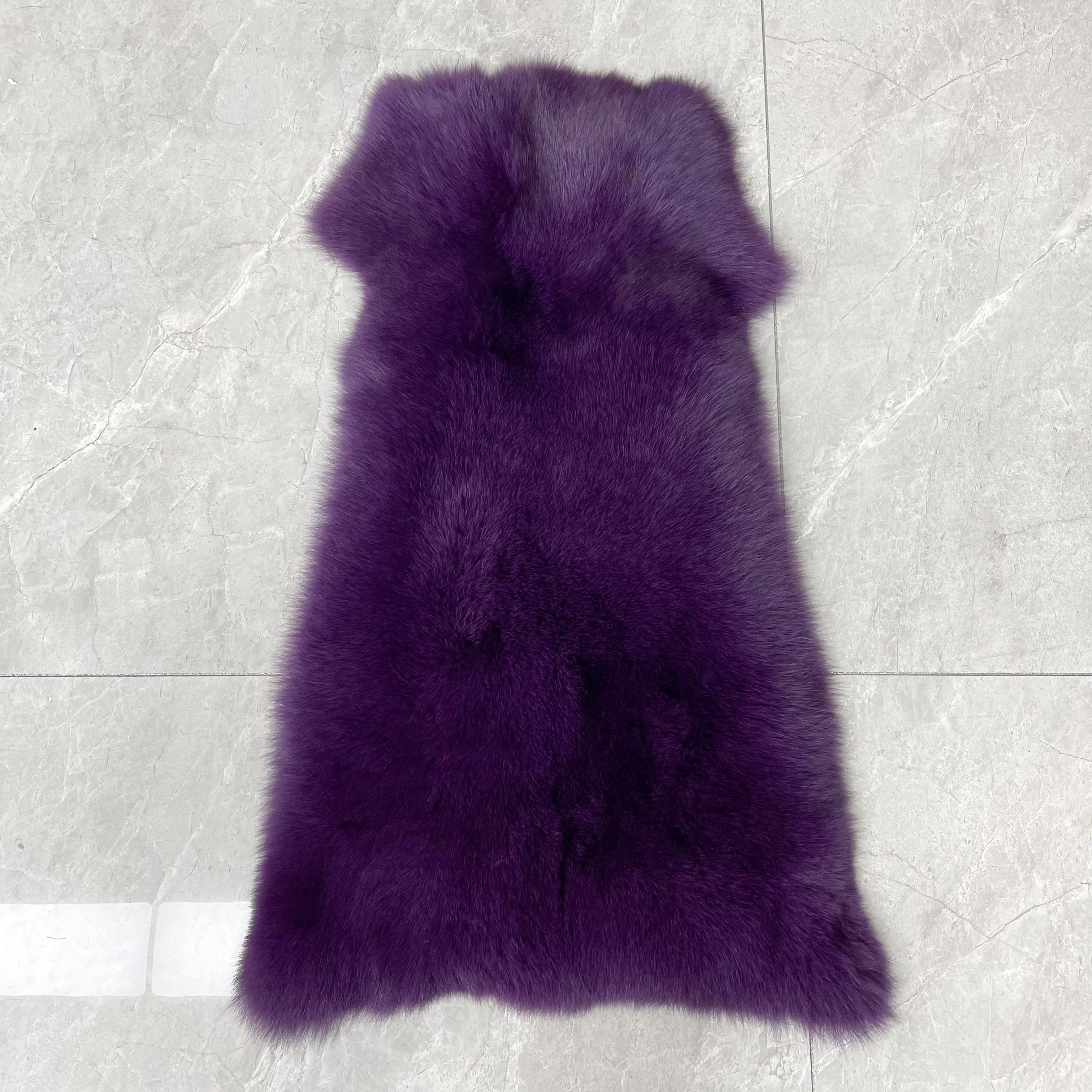 Luxury Blue Fox Fur Coat with Hood – Long Chevron Stitched 10-Panel Women’s Winter Fur Jacket 13# Purple