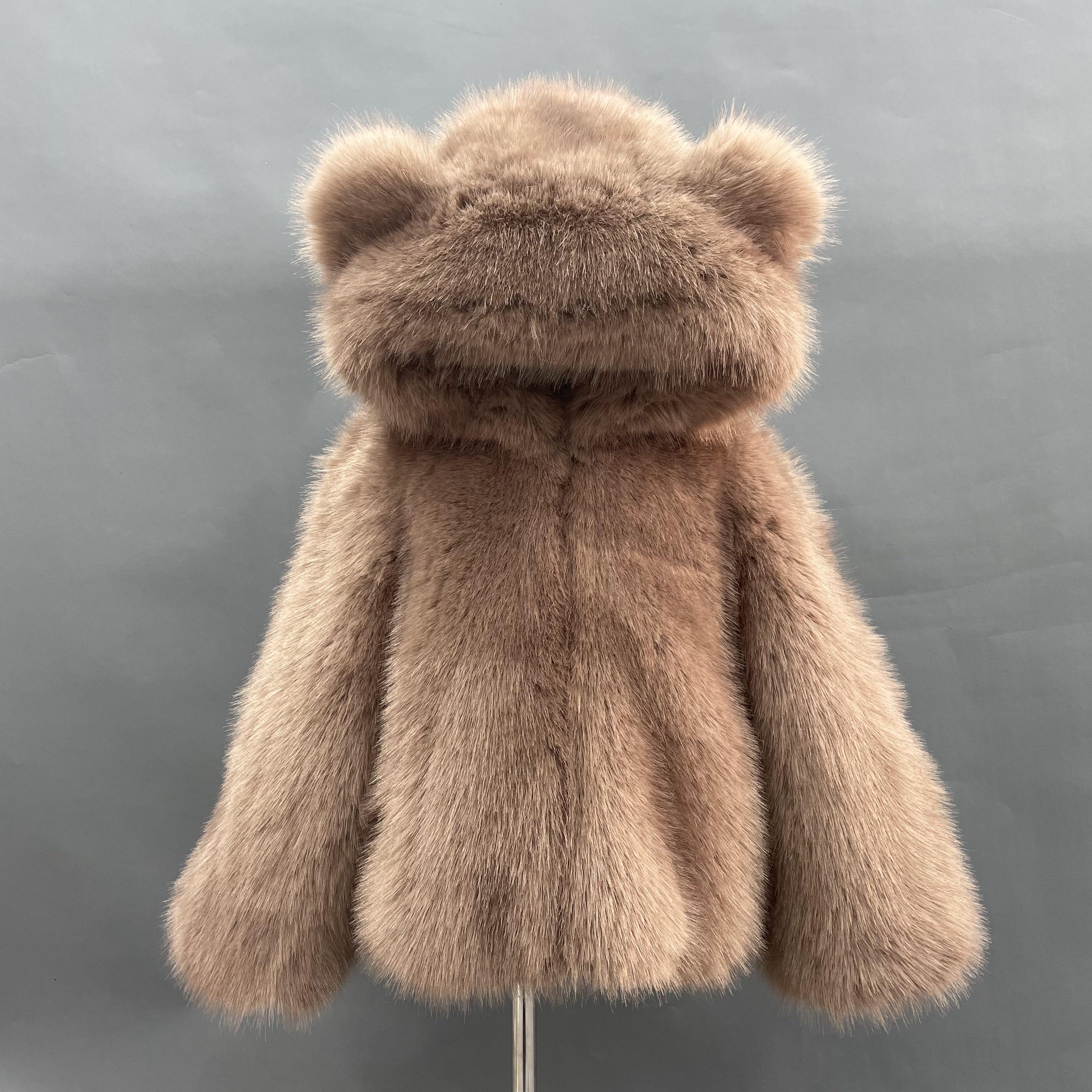 Children's Cute Bear Ears Children's Eco Fur Sweatshirt Jacket - Janefur