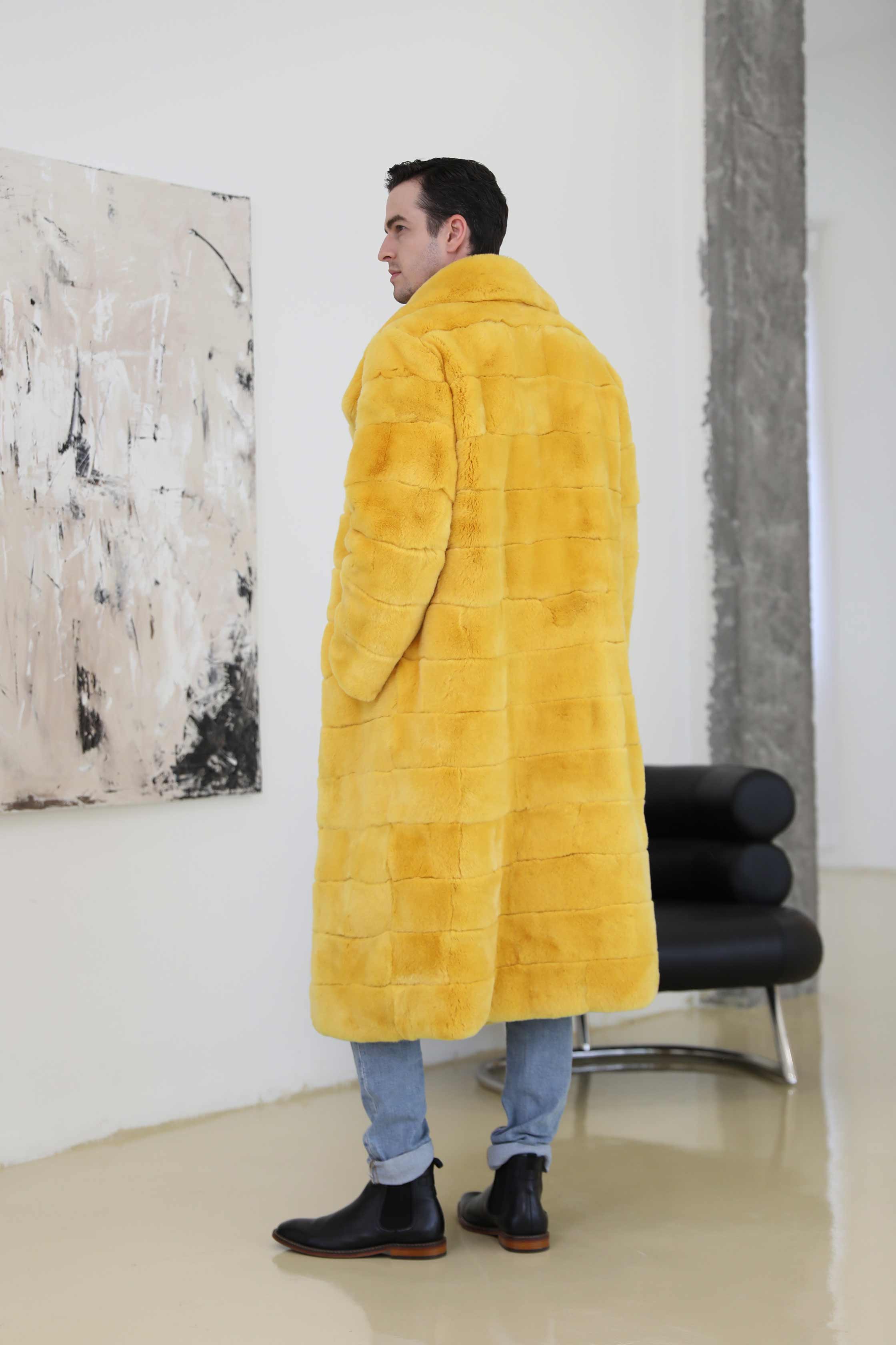 Winter Men's Lapel Soft Rabbit Fur Long Fashion Coat - Janefur