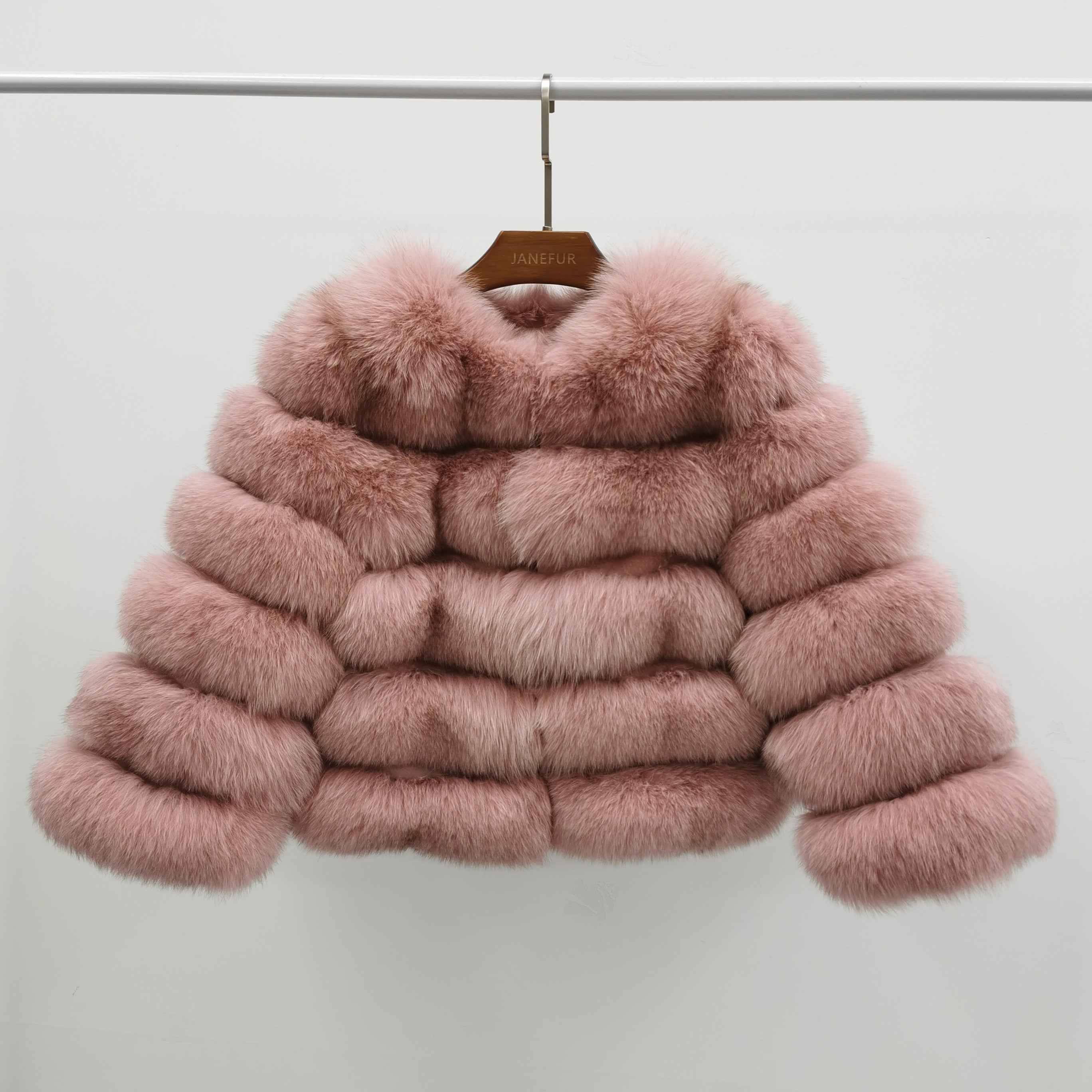 New Winter Warm Short Style Coat Real Fox Fur Women's Jacket 13# Dusty Rose