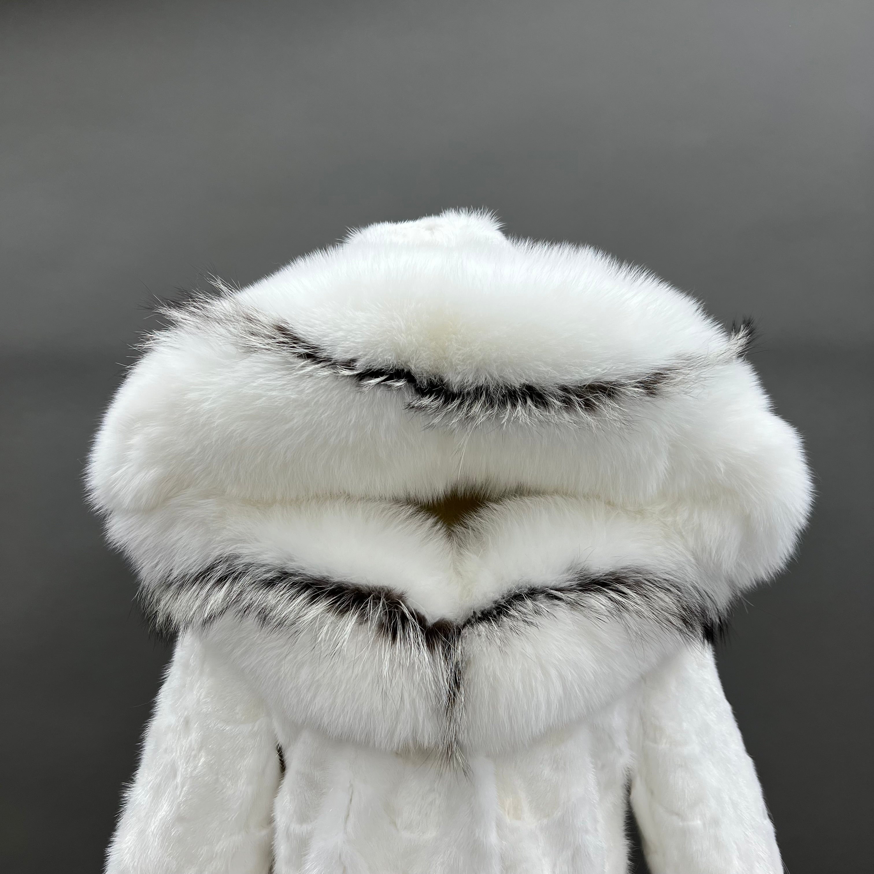 Luxury Long Mink Fur Coat with Fox Fur Hood & Cuffs – Women's Winter Warm Hooded Overcoat - Janefur