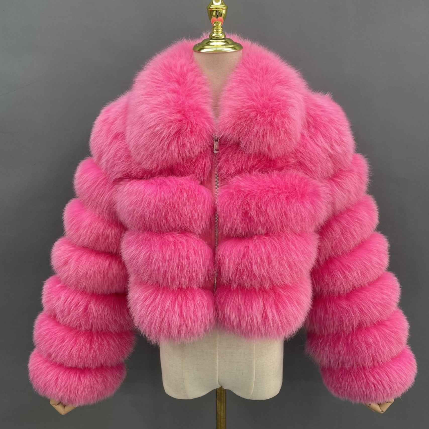 Women's Five Sections Zipper Fox Fur Coat Winter Coat - Janefur