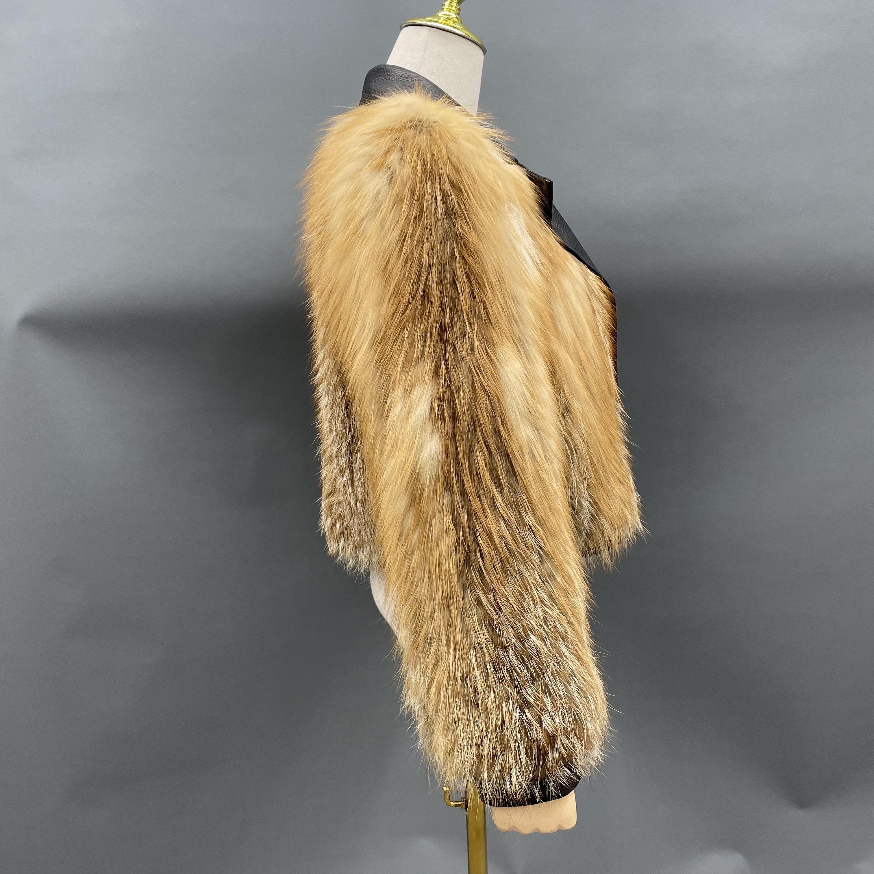 Women's Luxurious Raccoon Dog Fur Knitted Jacket with Leather Notched Lapel - Edgy Winter Outerwear