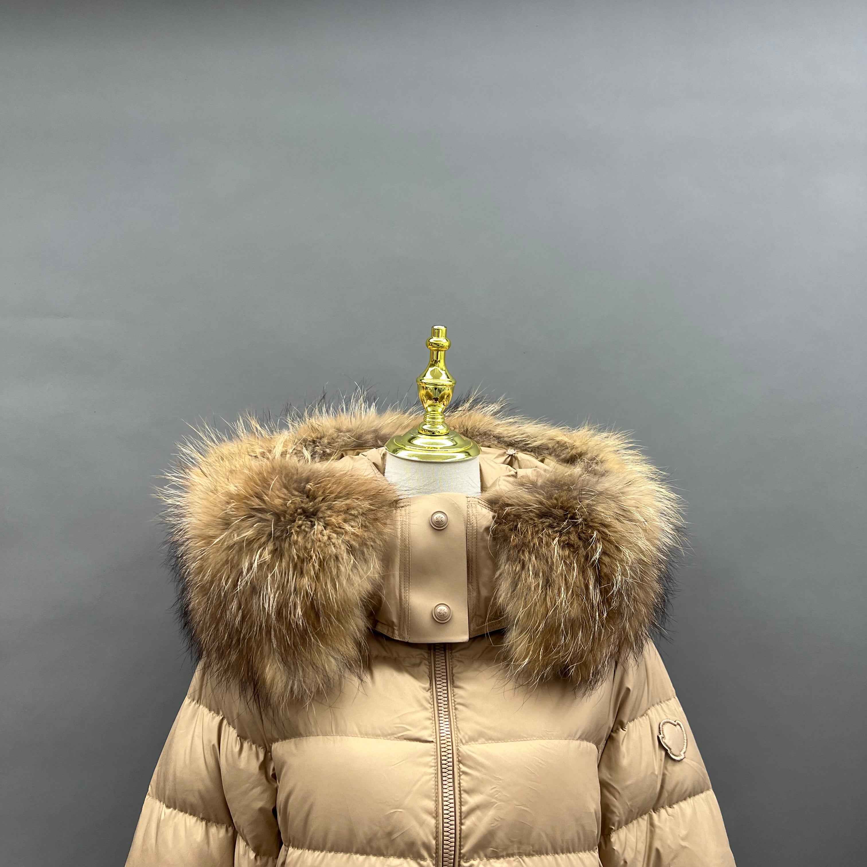 Women's Long Down Parka with Fox Fur - Trimmed Hood