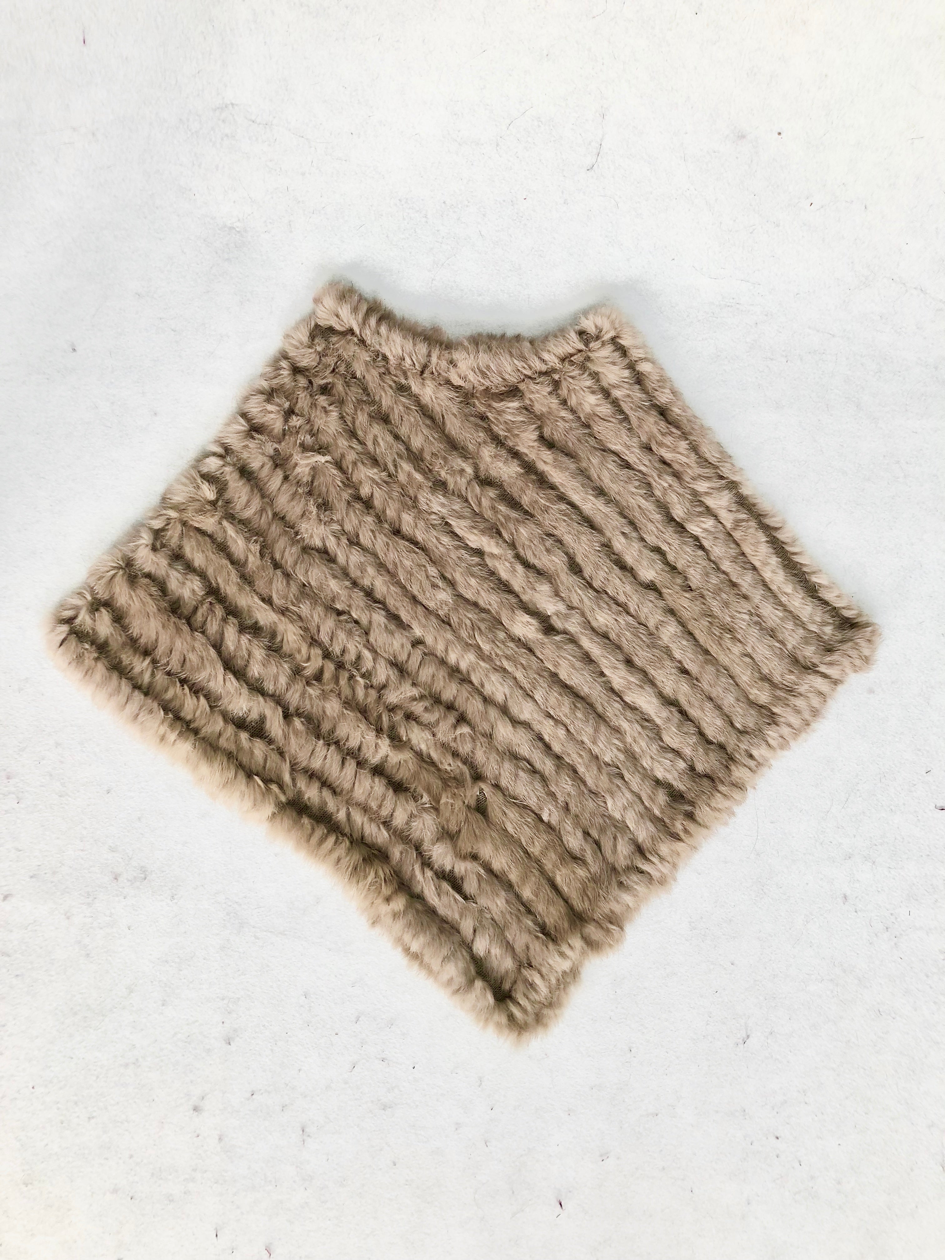 Women's Black & White Rabbit Fur Triangular Shawl - Luxe Winter Accessory