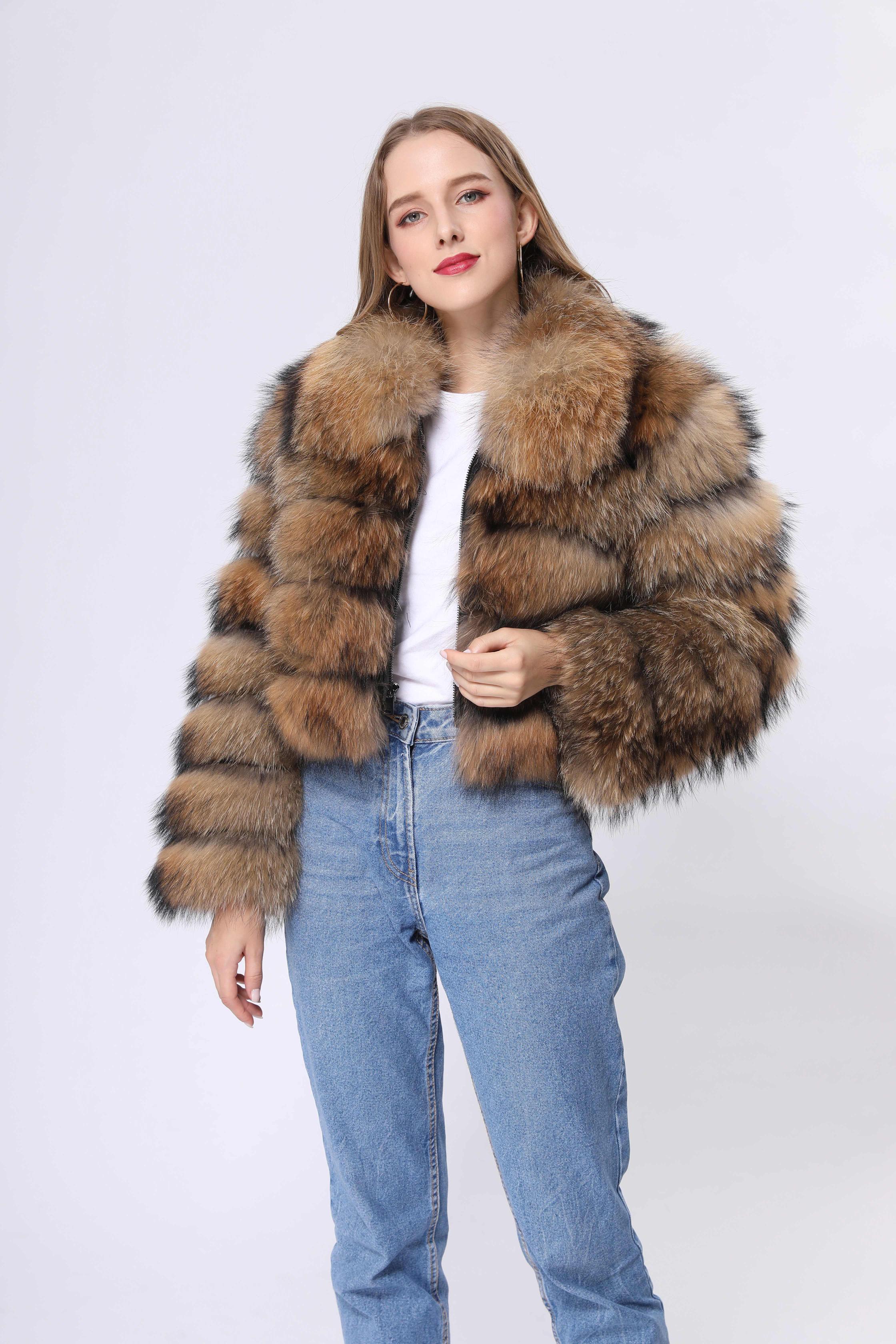 Women's real raccoon fur coat European design warm winter jacket - Janefur