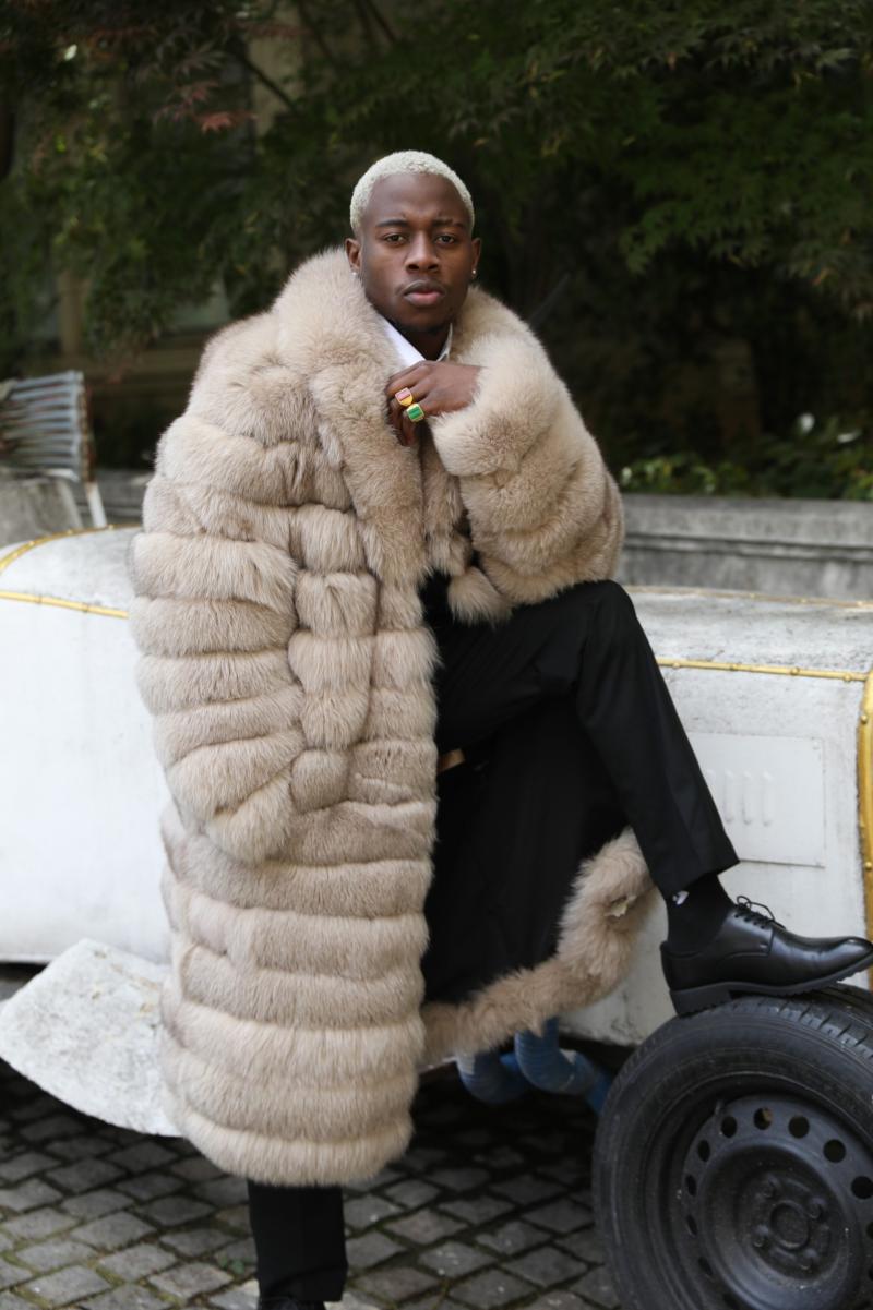 Men's Long Solid Color Fox Fur Coat Keeps Warm And Fashionable - Janefur