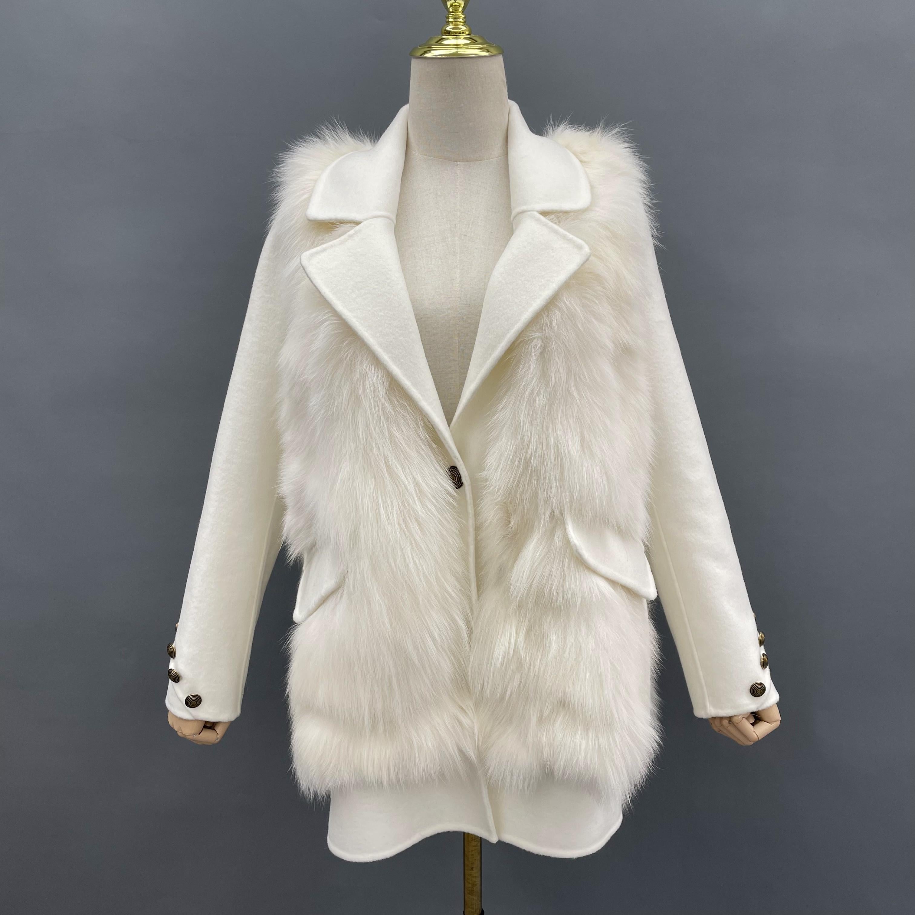 Elegant Suit-style Two-piece Double-faced Wool Coat Women's Spring and Autumn Cashmere Jacket Outerwear - Janefur