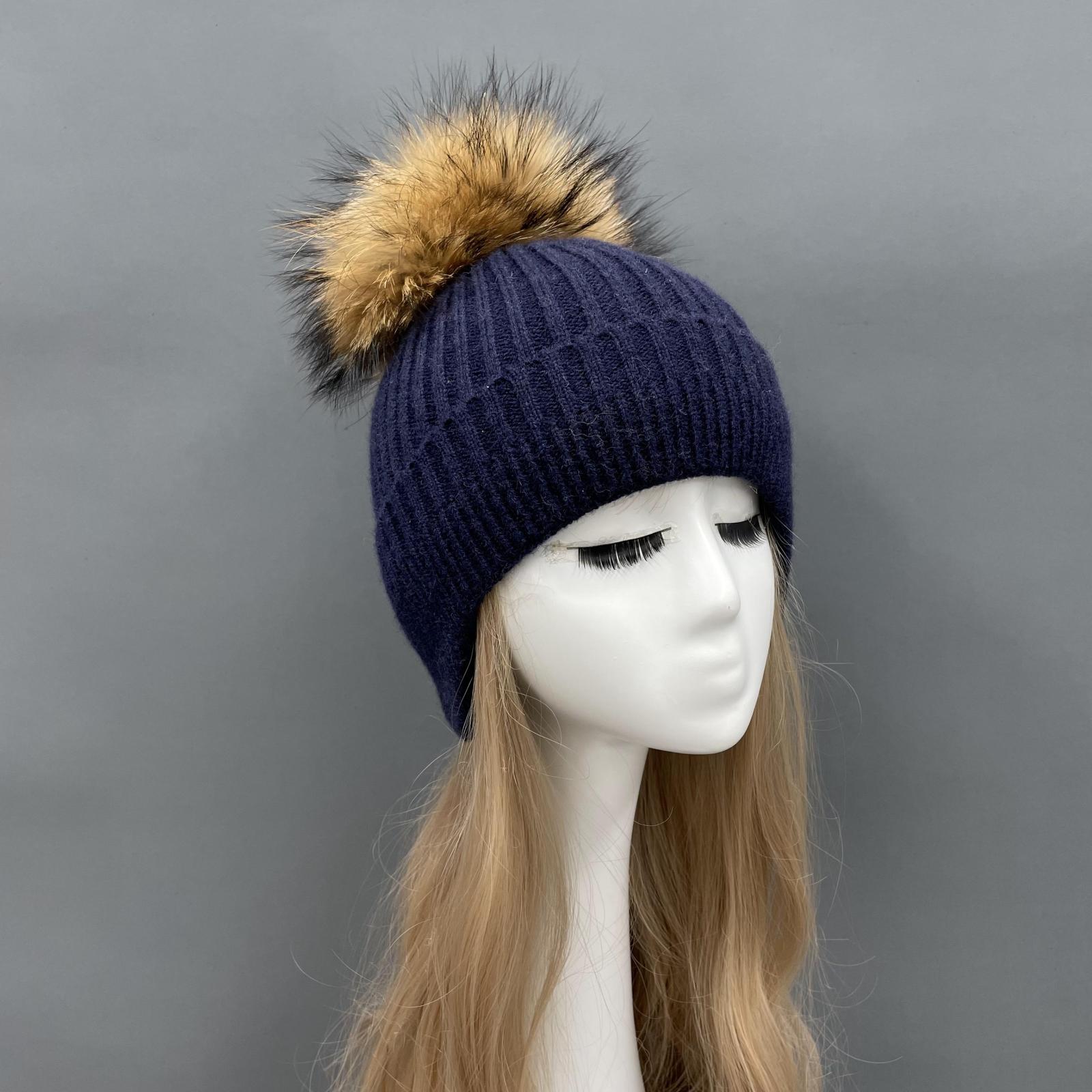 Warm Knitted Earmuff Hat Winter Women Fur Pom Pom Beanie Hat - Janefur