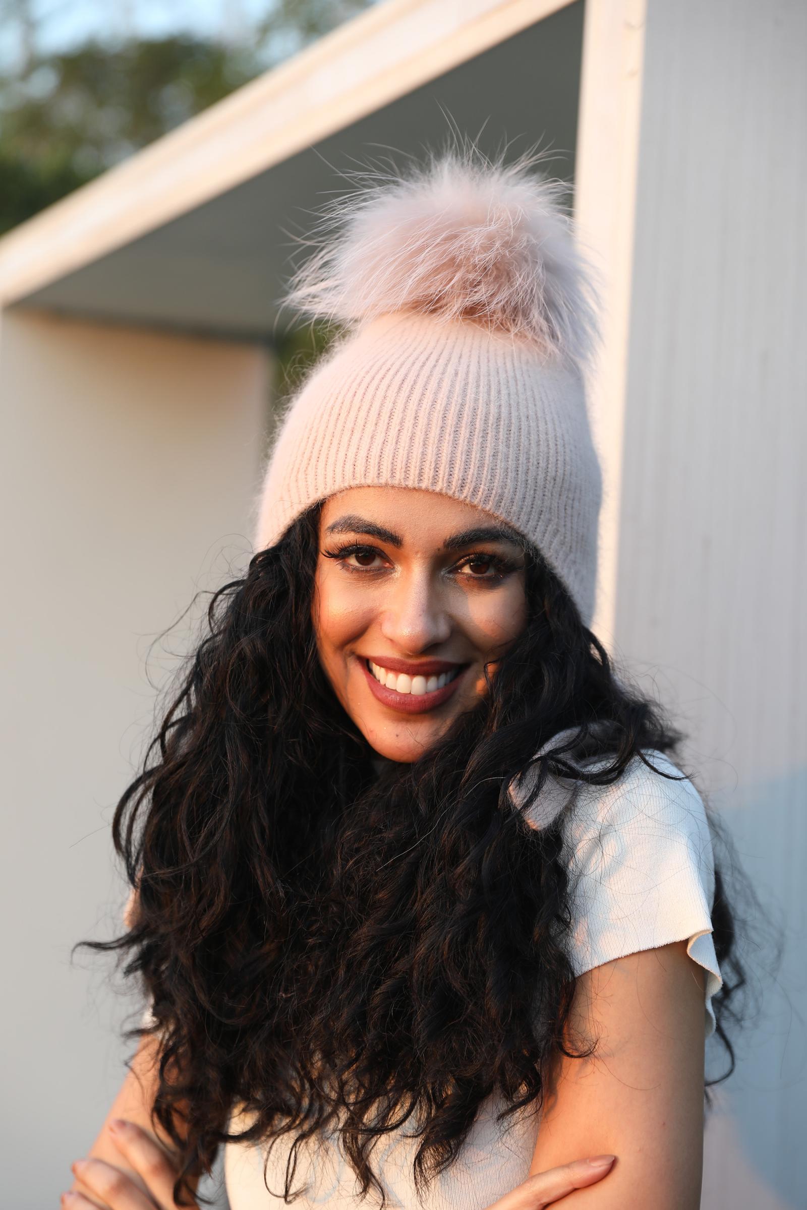 Adult Rabbit Fur Pom Pom Ear Muff Hat with Windproof and Warm Protection - Janefur