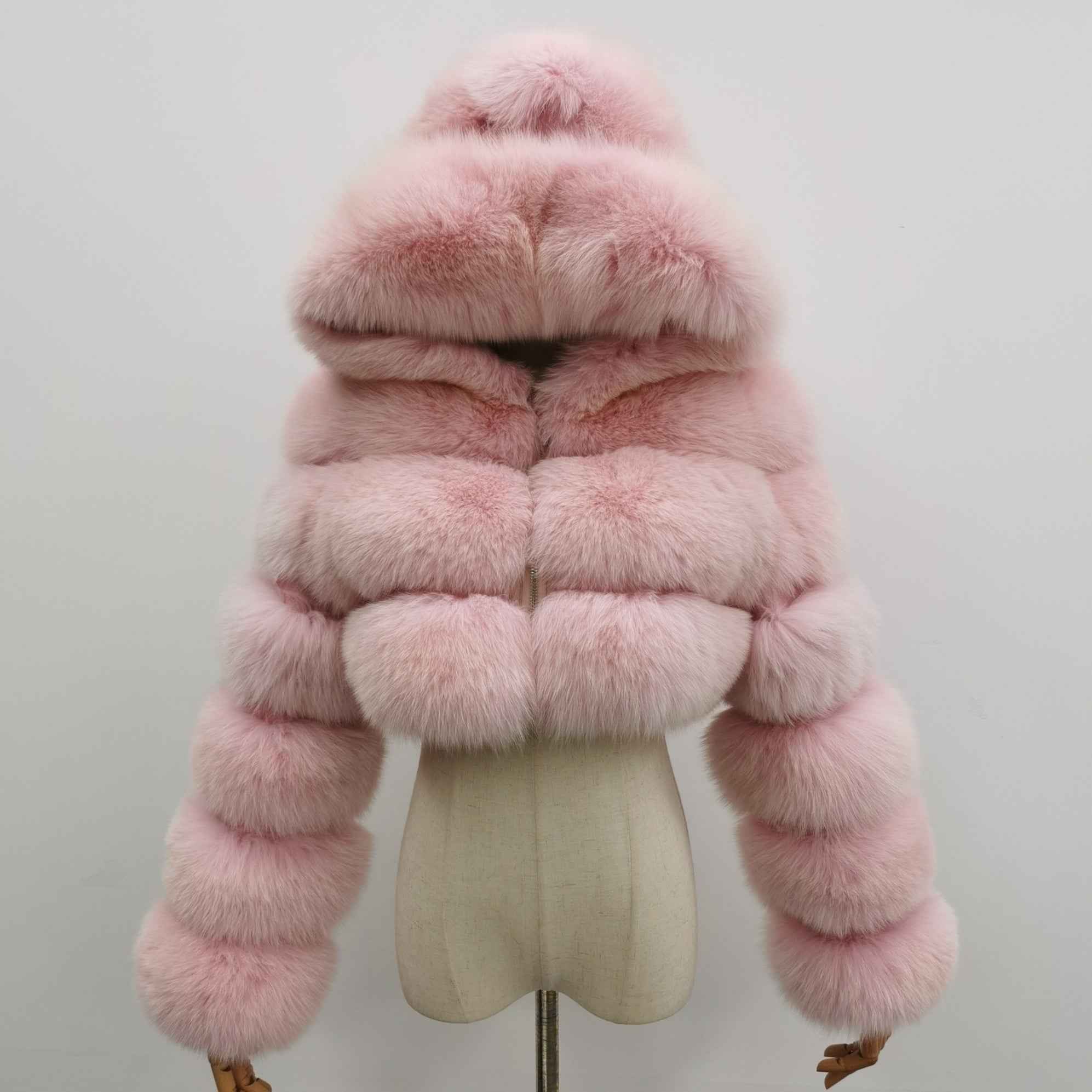 New Women's Winter Rainbow Fox Fur Hooded Coat - Janefur