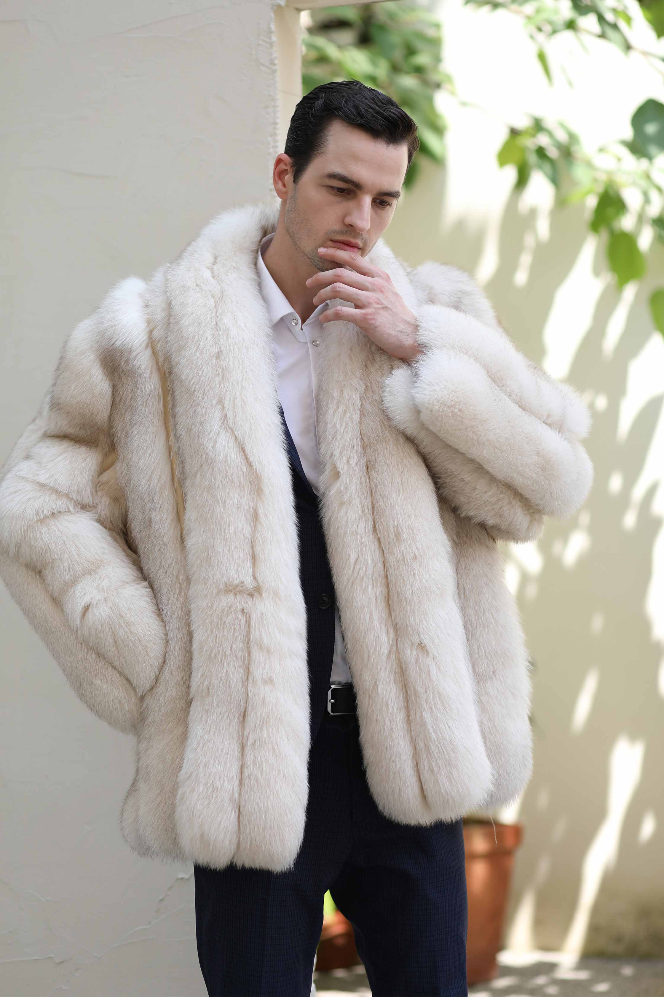 Warm Winter Luxury Blue Fox Vertical Stripes Real Fox Fur Coat - Janefur