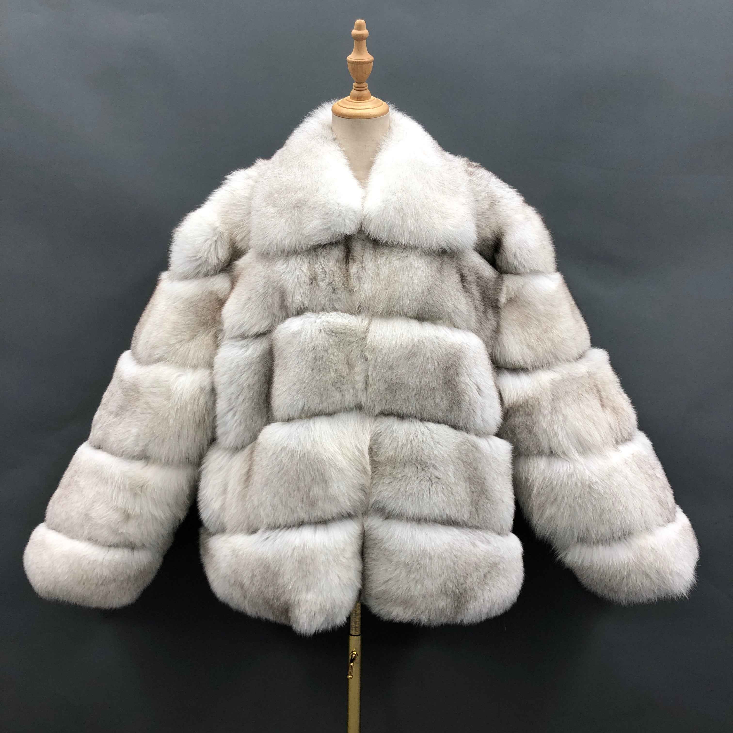 Men's Luxurious 5-Panel Fox Fur Coat with Notched Collar - High-End Winter Outerwear 2#White