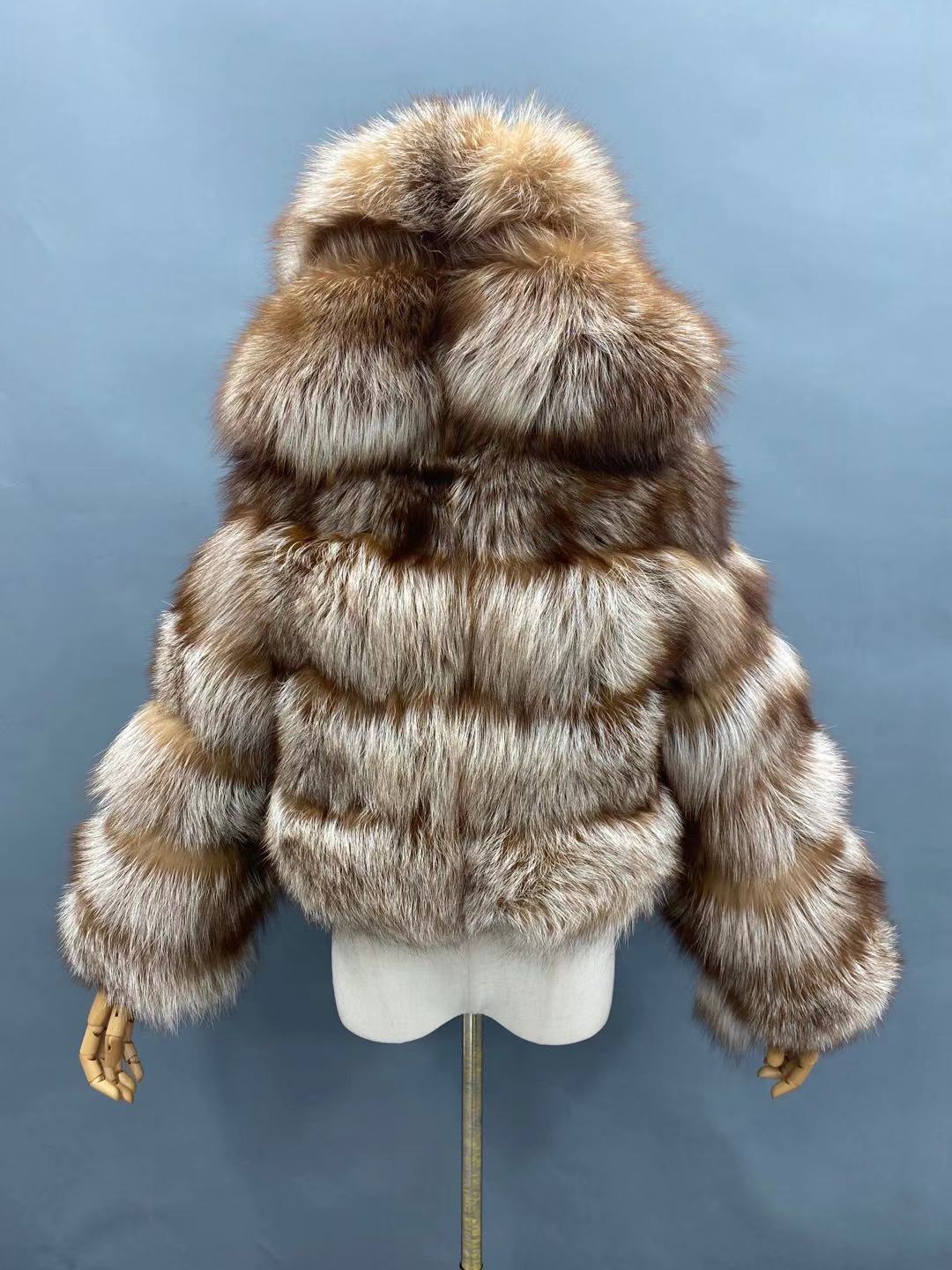 Women's Premium Fox Fur Hooded Short Coat - Layered Design Winter Fashion Warm Jacket Animal 2