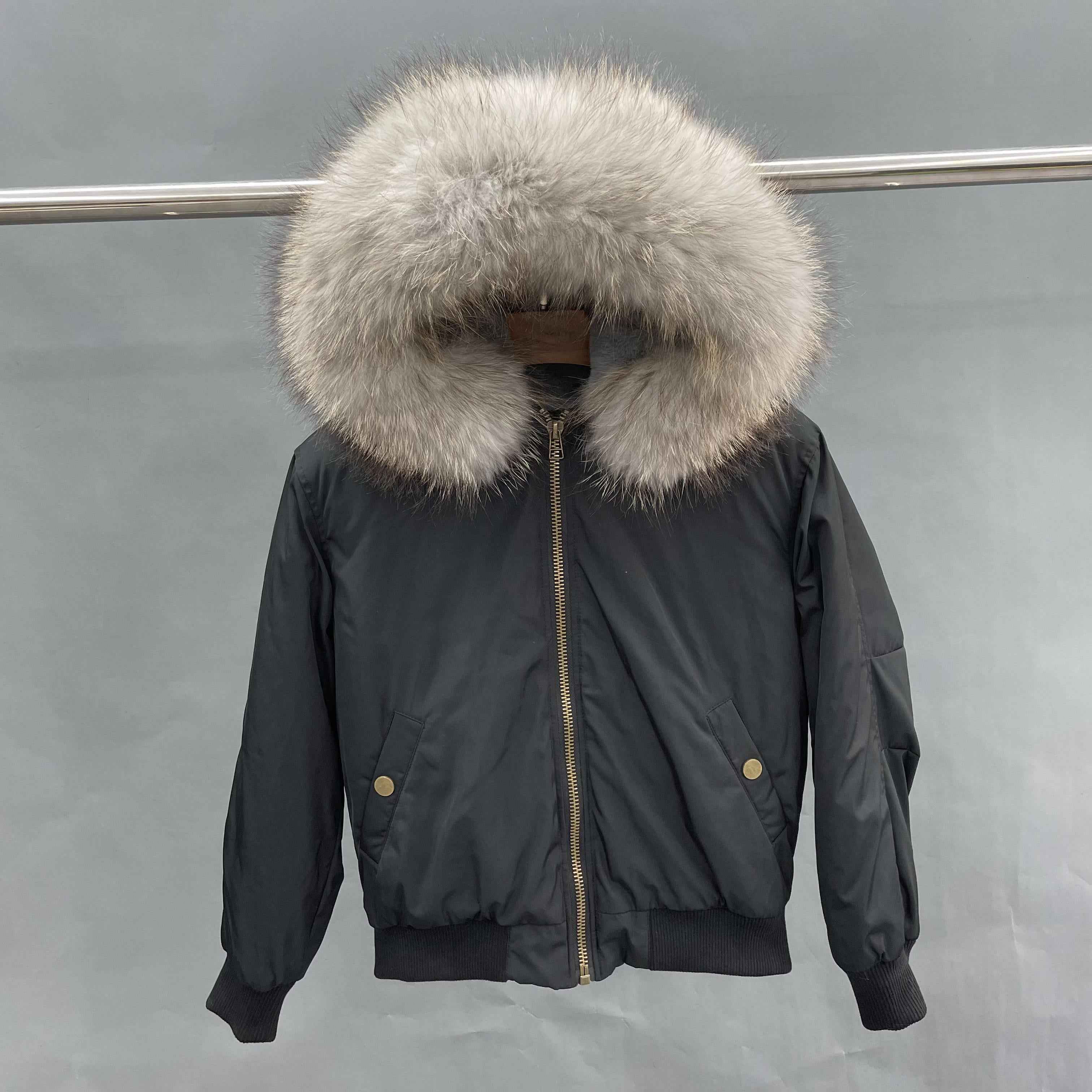 Women's Bomber Jacket with Raccoon Fur Collar – Winter Flight Jacket, Faux Fur Trim Aviator Coat for Cold Weather 3#Black