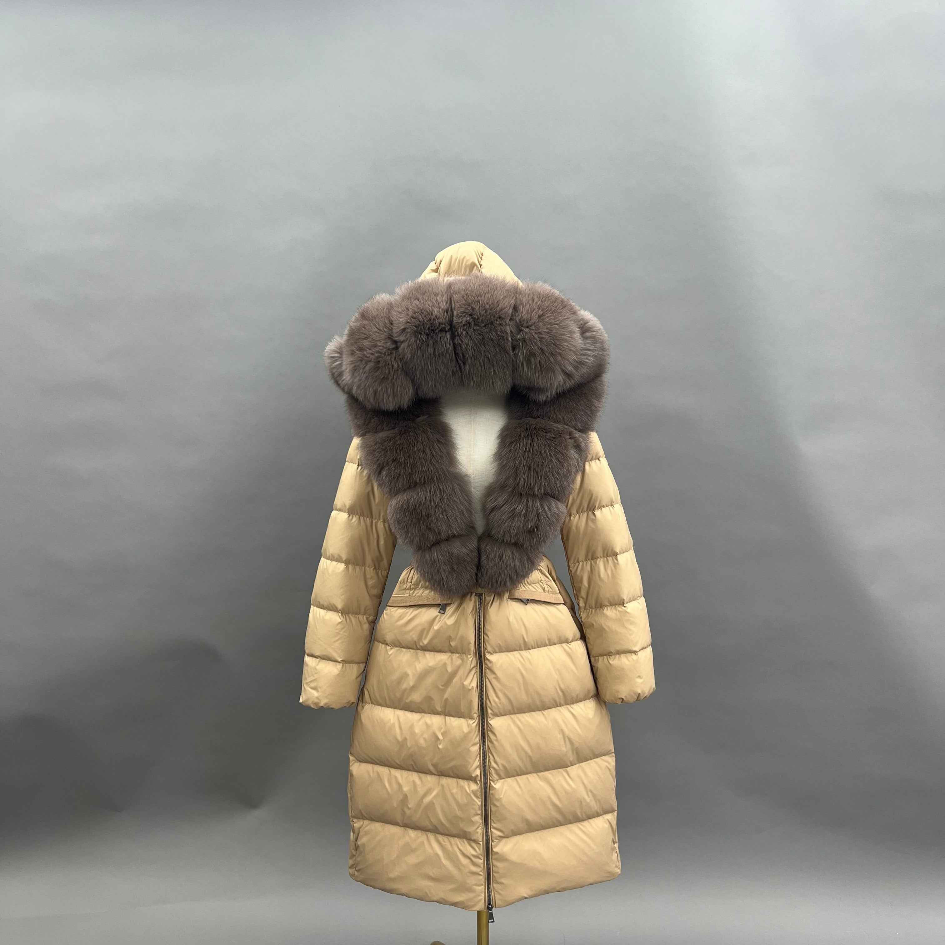 Women's Long Down Jacket with Luxurious Fox Fur Collar