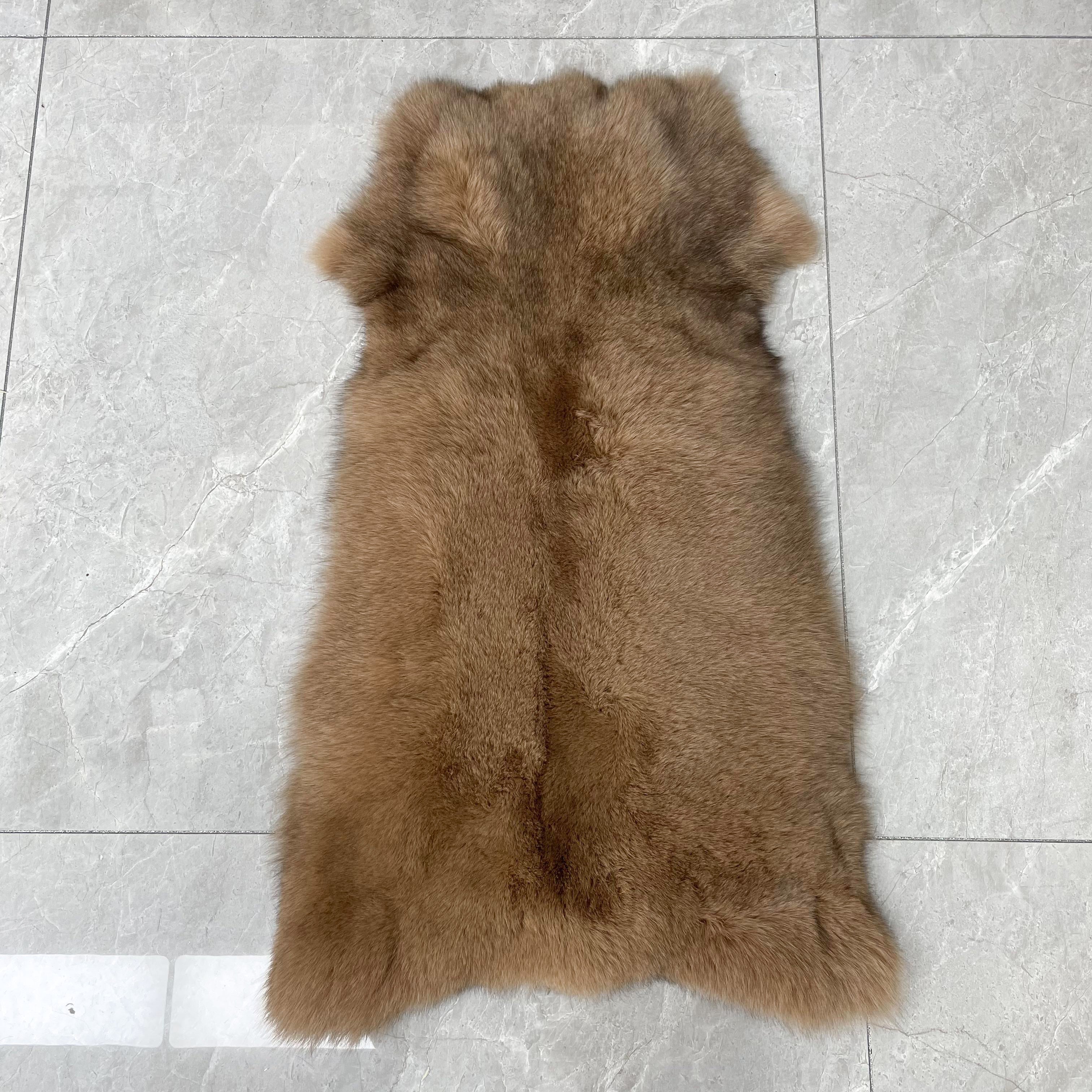 Luxury Blue Fox Fur Coat with Hood – Long Chevron Stitched 10-Panel Women’s Winter Fur Jacket 15# Camel