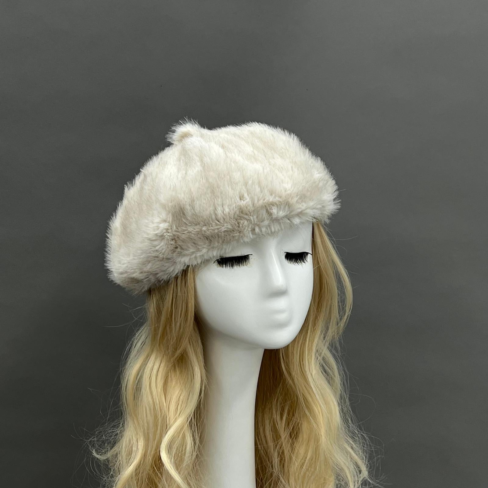Women's Fashion Eco-Friendly Fur Striped Pumpkin Beret - Janefur